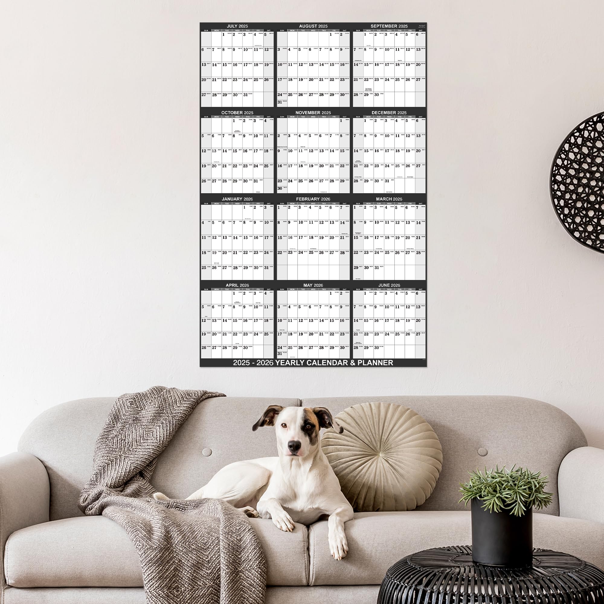 2025-2026 Yearly Wall Calendar with Julian Dates | July 2025-June 2026 | Thick Paper Vertical Hanging Calendar | 22.8