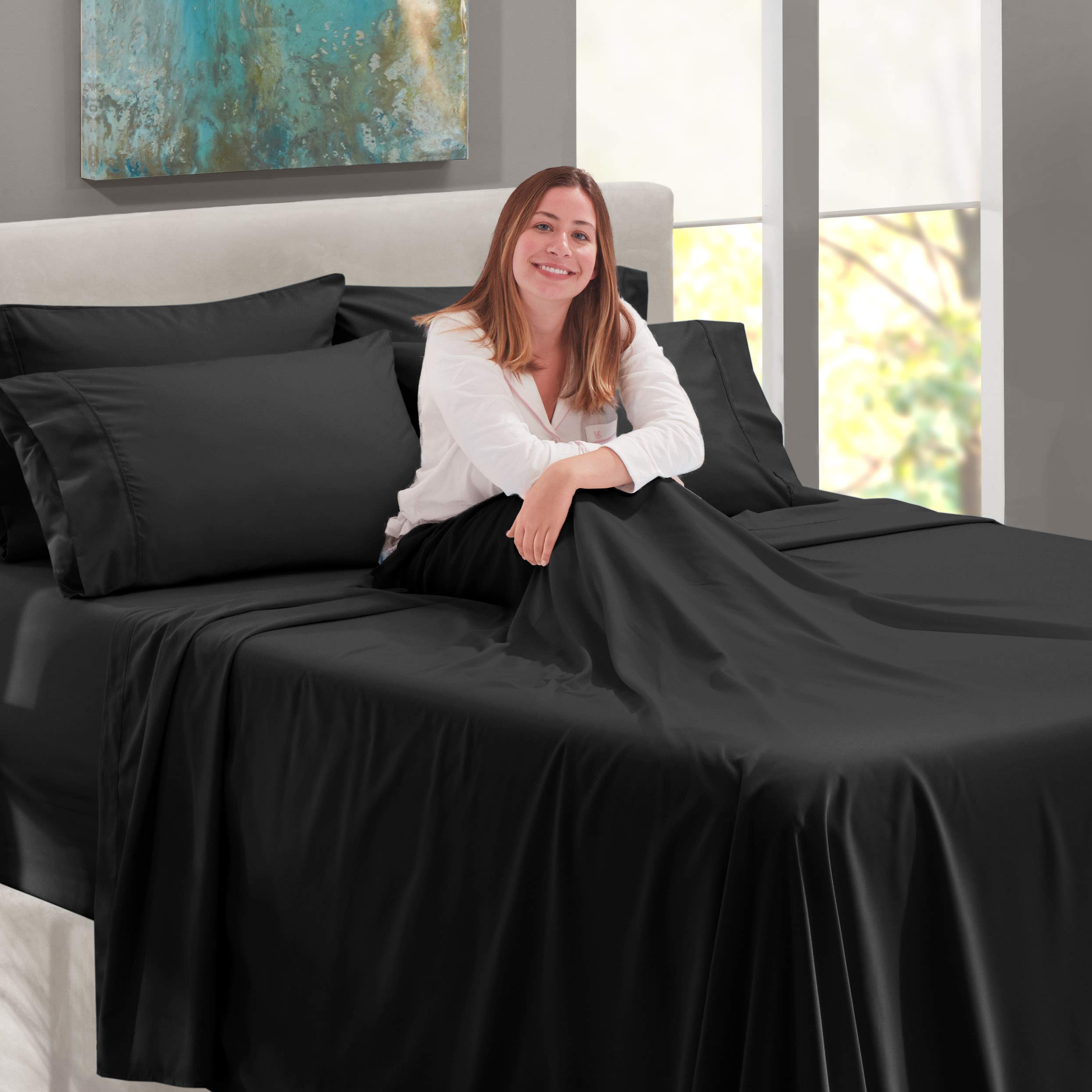 King Size 6-Piece 100% Cotton Sheet Set - Ultra Soft 800 Thread Count Bed Sheets with 24