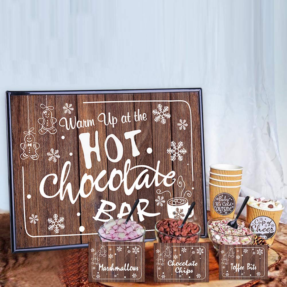 FaCraft Hot Chocolate Bar Kit - Includes Sign Board with Stand, Labels, Tags & Table Cards - Coffee Bar Accessories for Christmas Party & New Year's Eve - Perfect for Holiday Gatherings, Office Parties & Winter Celebrations