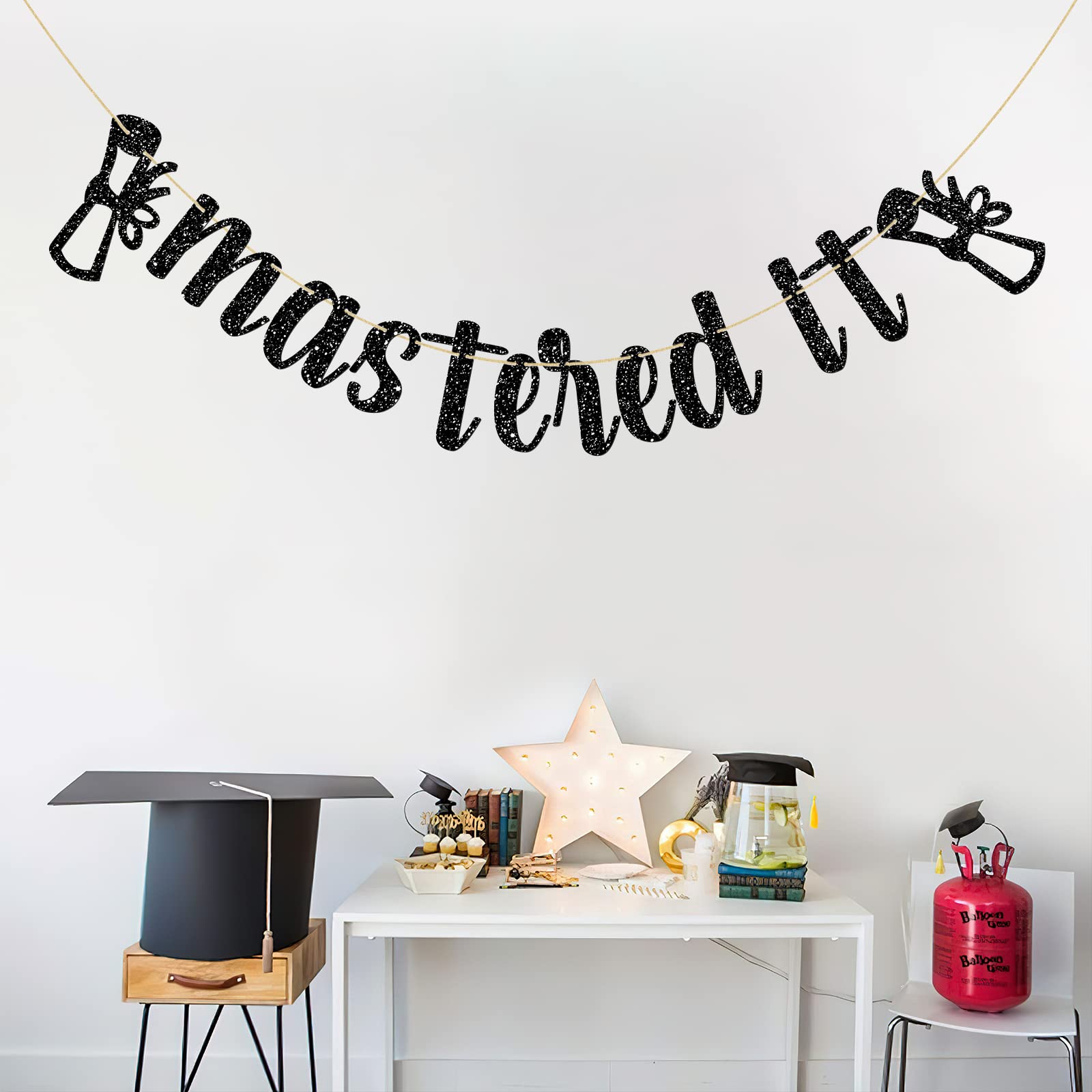 Mastered It Graduation Banner - Glittery Black College Graduation Party Decorations for Senior Grads | Perfect for Graduation Parties, Dorm Decor & Celebration Backdrops