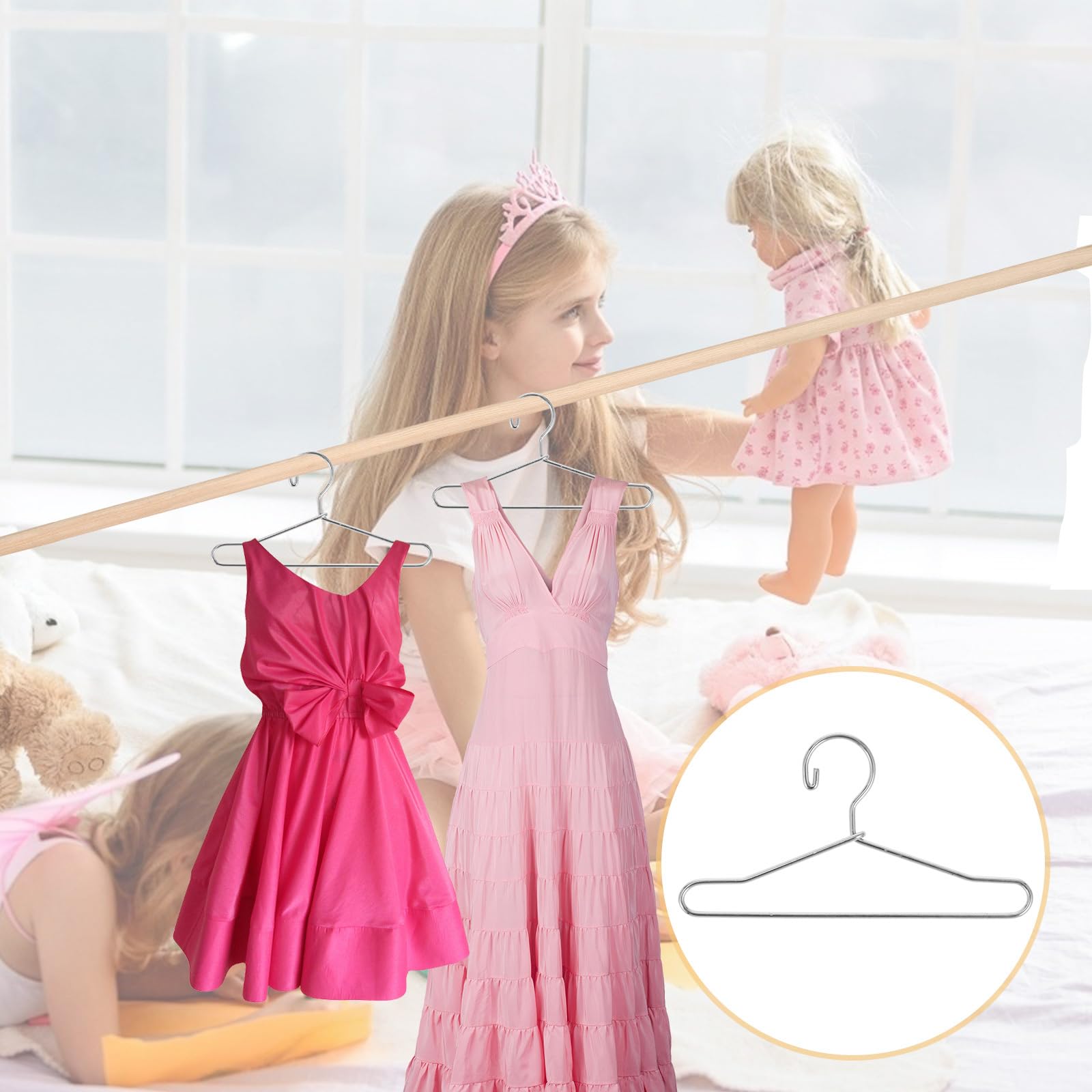 20 Pcs Metal Doll Clothes Hangers - 65mm Silver Mini Hangers for Doll Wardrobe, Dresses & Outfits | Perfect for Barbie, American Girl & 18