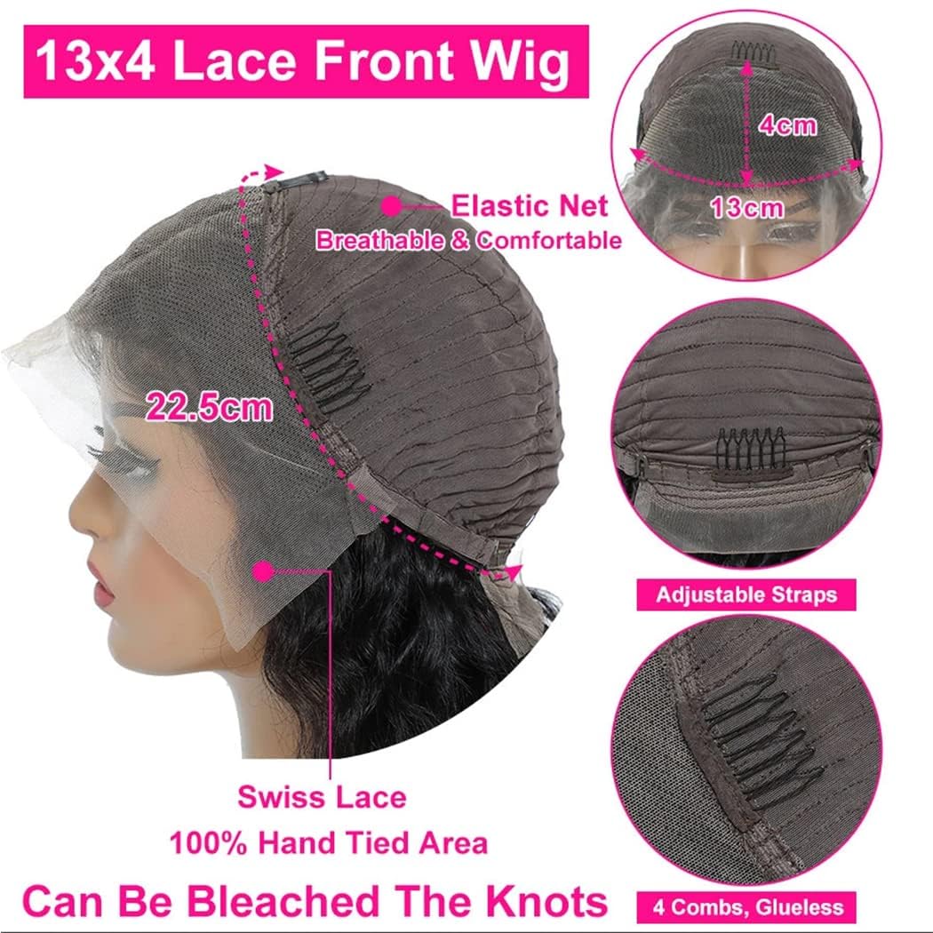 30 Inch Water Wave Lace Front Wigs Human Hair - Pre Plucked 13x4 HD Transparent Lace - 180% Density Deep Curly Glueless Wig for Women - Natural Black Human Hair Wig for Daily Wear, Parties & Cosplay