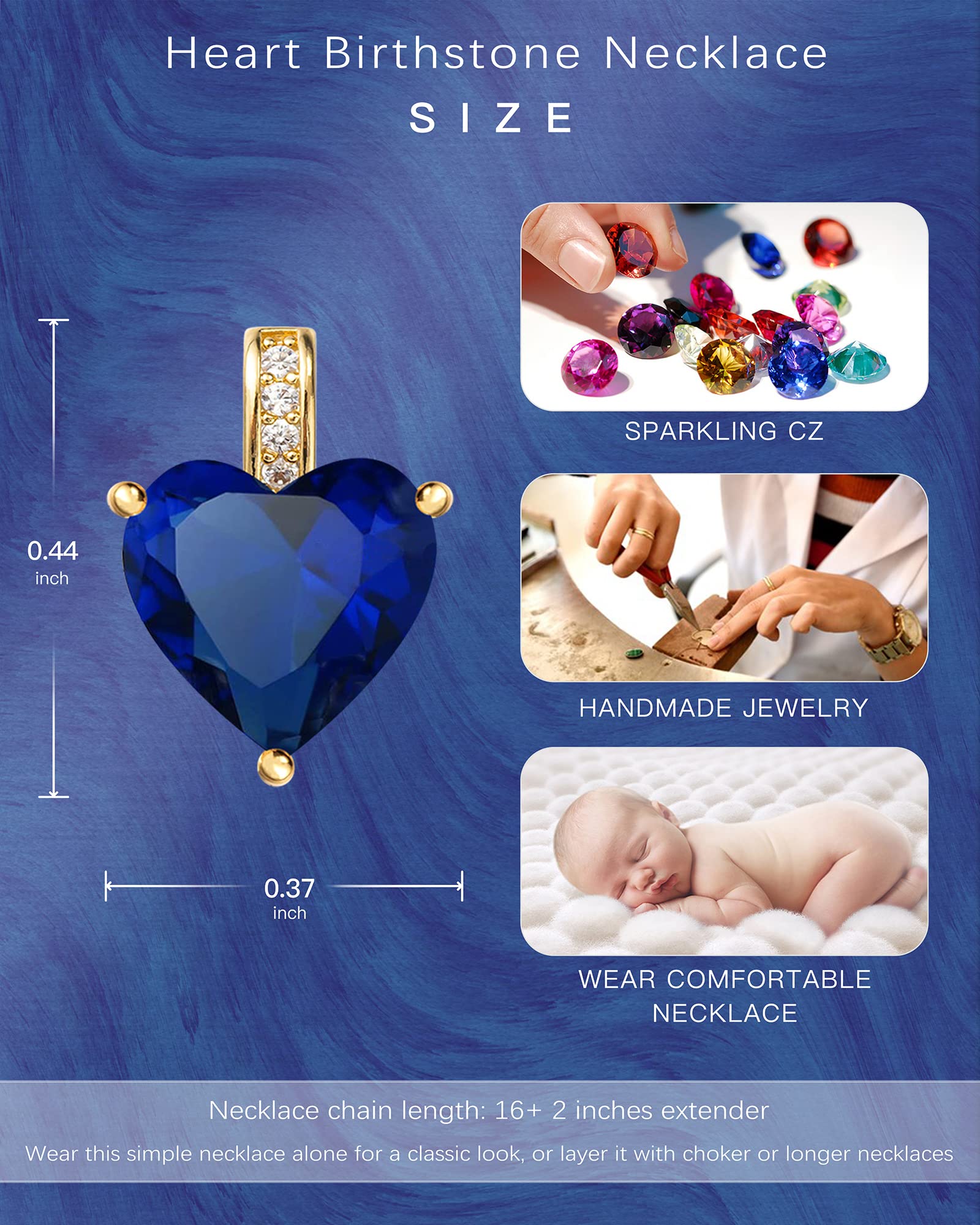 Genuine Birthstone Necklace for Women - Heart Pendant Love Jewelry, Personalized Birthday Gift for Her, Mother's Day Present - Perfect for Anniversaries, Valentine's Day & Special Occasions