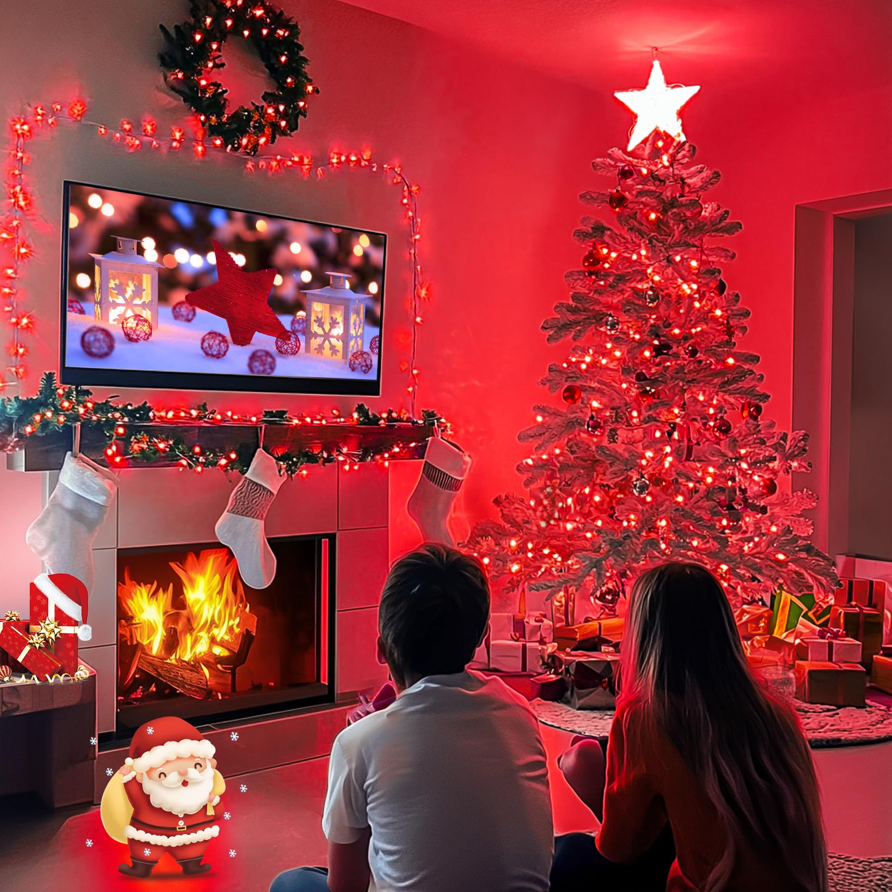 JMEXSUSS 33ft 100 LED Red Christmas Lights - Indoor/Outdoor Waterproof String Lights with 8 Lighting Modes - Clear Wire for Room, Bedroom, Party, Holiday, and Christmas Tree Decorations - Perfect for Home, Garden, and Festive Celebrations