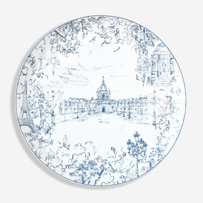 Bernardaud Tout Paris Round Tart Platter - White & Blue Porcelain Serving Dish for Desserts, Appetizers & Entertaining | Elegant Dinnerware for Parties & Home Decor