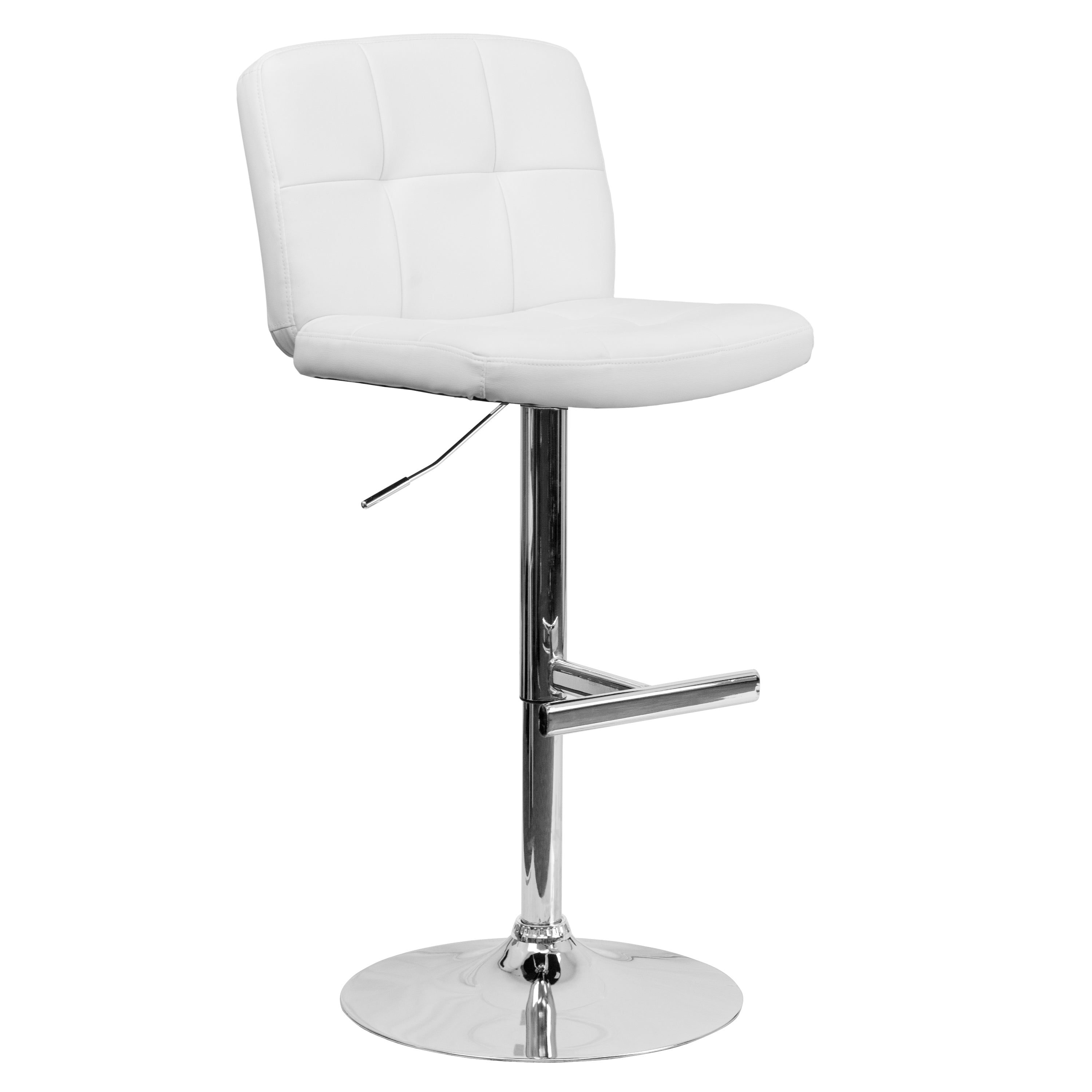 Modern White Vinyl Adjustable Height Bar Stool with Square Tufted Back & Chrome Base - Perfect for Kitchen Islands, Home Bars & Dining Counter Stools