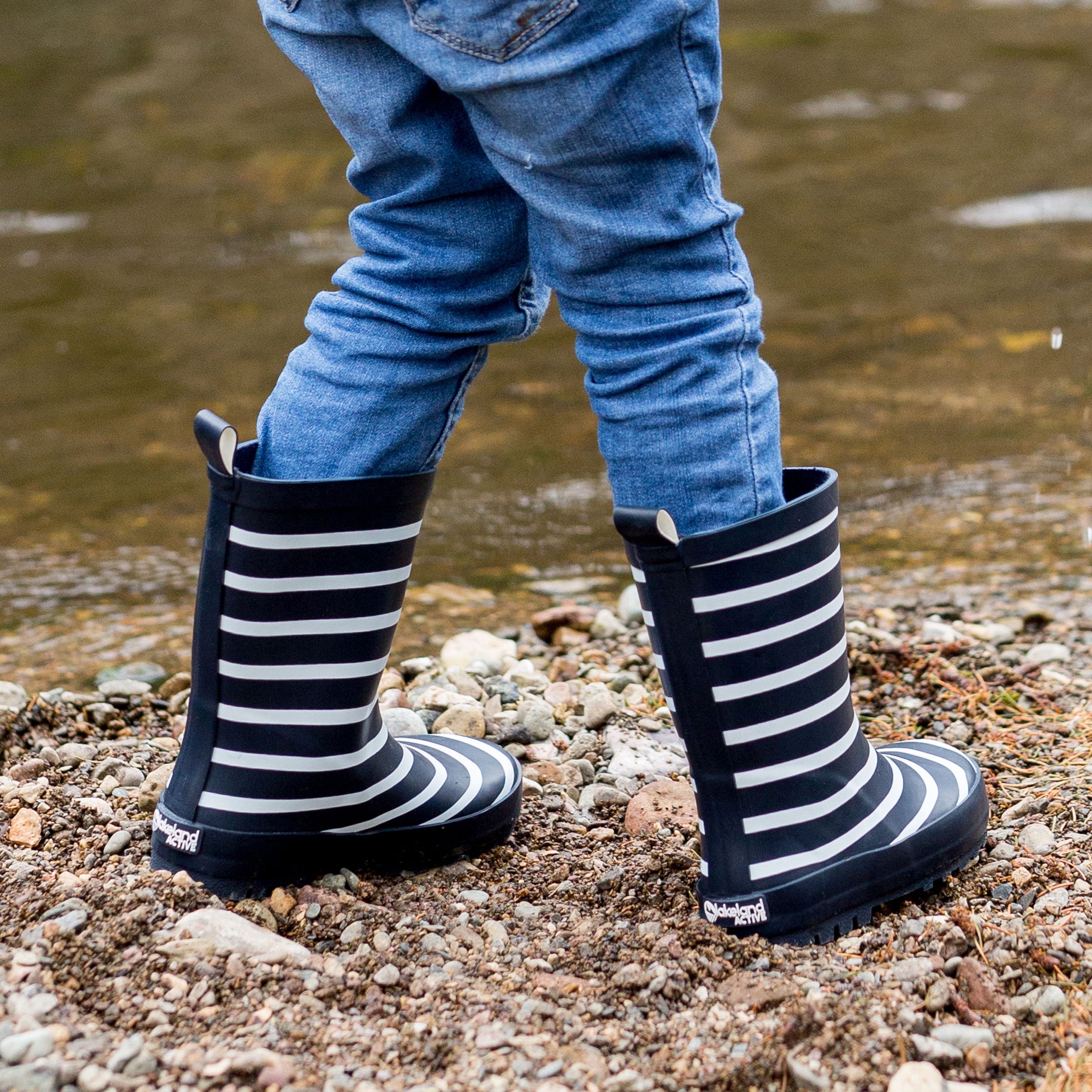 Kids' Waterproof Striped Rain Boots - Durable & Comfortable Wellington Boots for Outdoor Play, Puddle Jumping & Garden Adventures