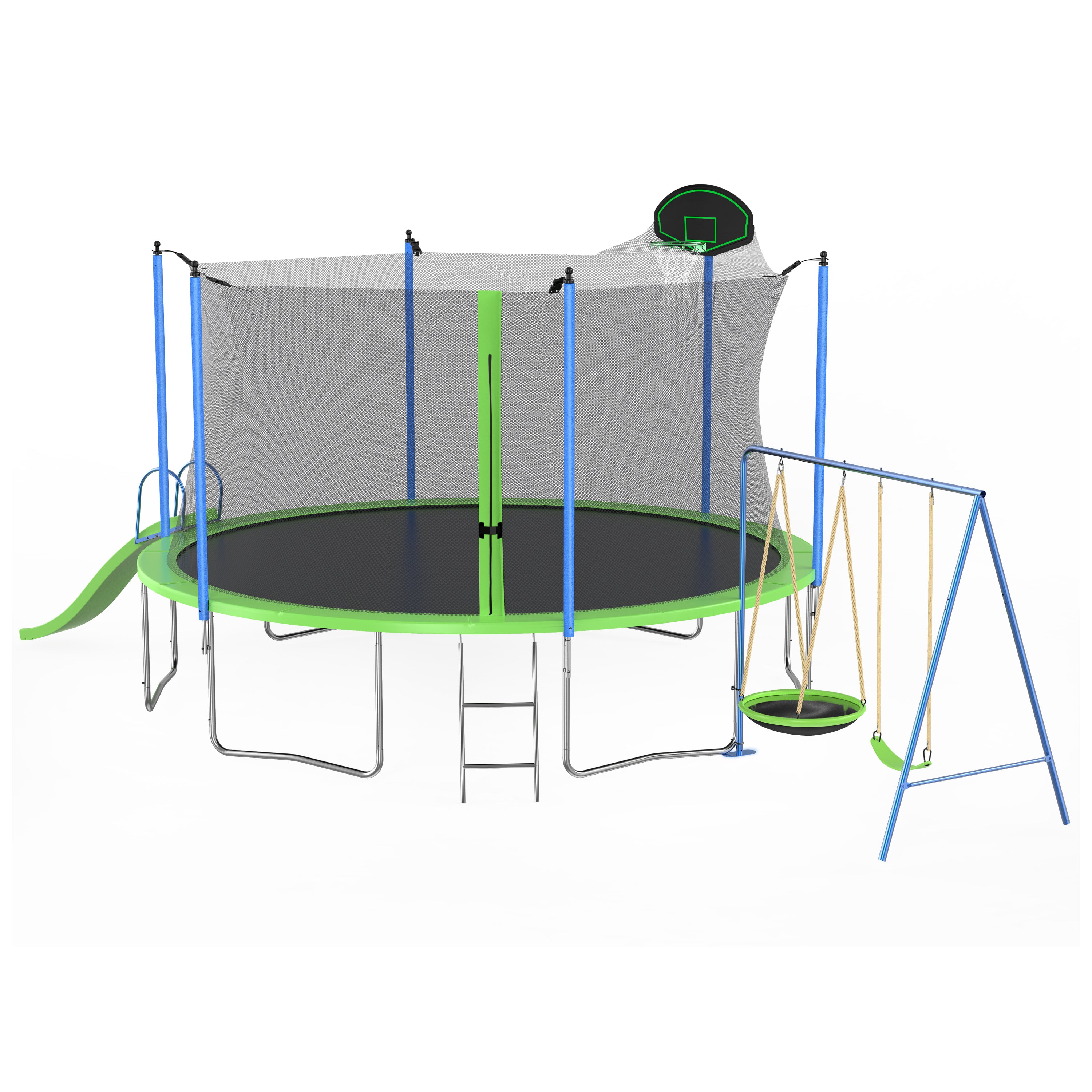 12FT Trampoline with Slide, Swings, Basketball Hoop & Ladder - ASTM Approved Outdoor Backyard Trampoline with Safety Net for Kids & Adults - Perfect for Family Fun, Exercise & Outdoor Play