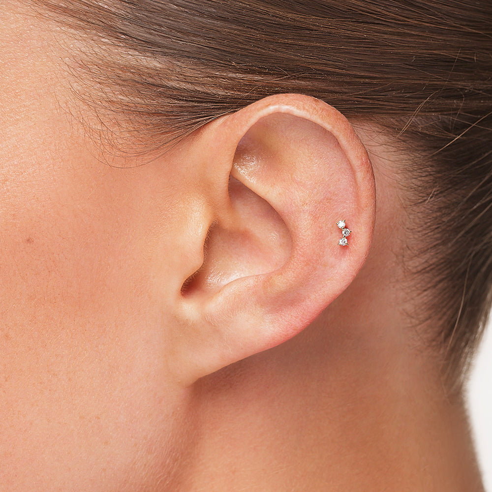 10K Gold Lab-Grown Diamond Trio Bar Helix Single Stud Earrings - Elegant & Hypoallergenic for Everyday Wear & Special Occasions