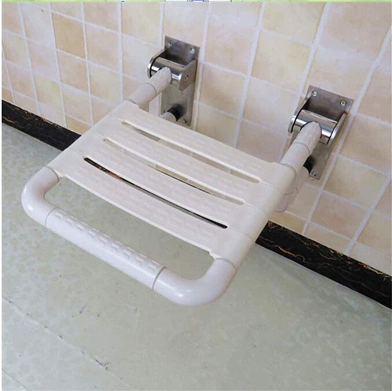 Wall-Mounted Folding Shower Stool - Non-Slip Bath Chair for Elderly & Disabled - Adjustable Height Bathroom Seat with Backrest - Ideal for Shower Safety & Comfort in Small Bathrooms