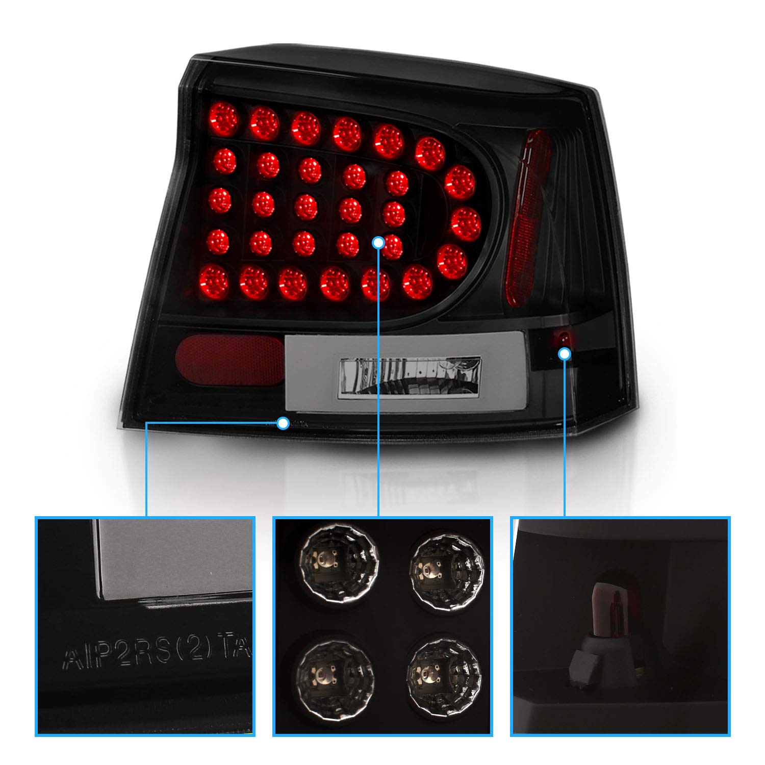 AmeriLite BlackSmoke LED Brake Tail Lights Replacement Kit for 2006-2008 Dodge Charger - Pair (Left & Right Side) - Enhanced Visibility & Style for Night Driving and Custom Car Upgrades
