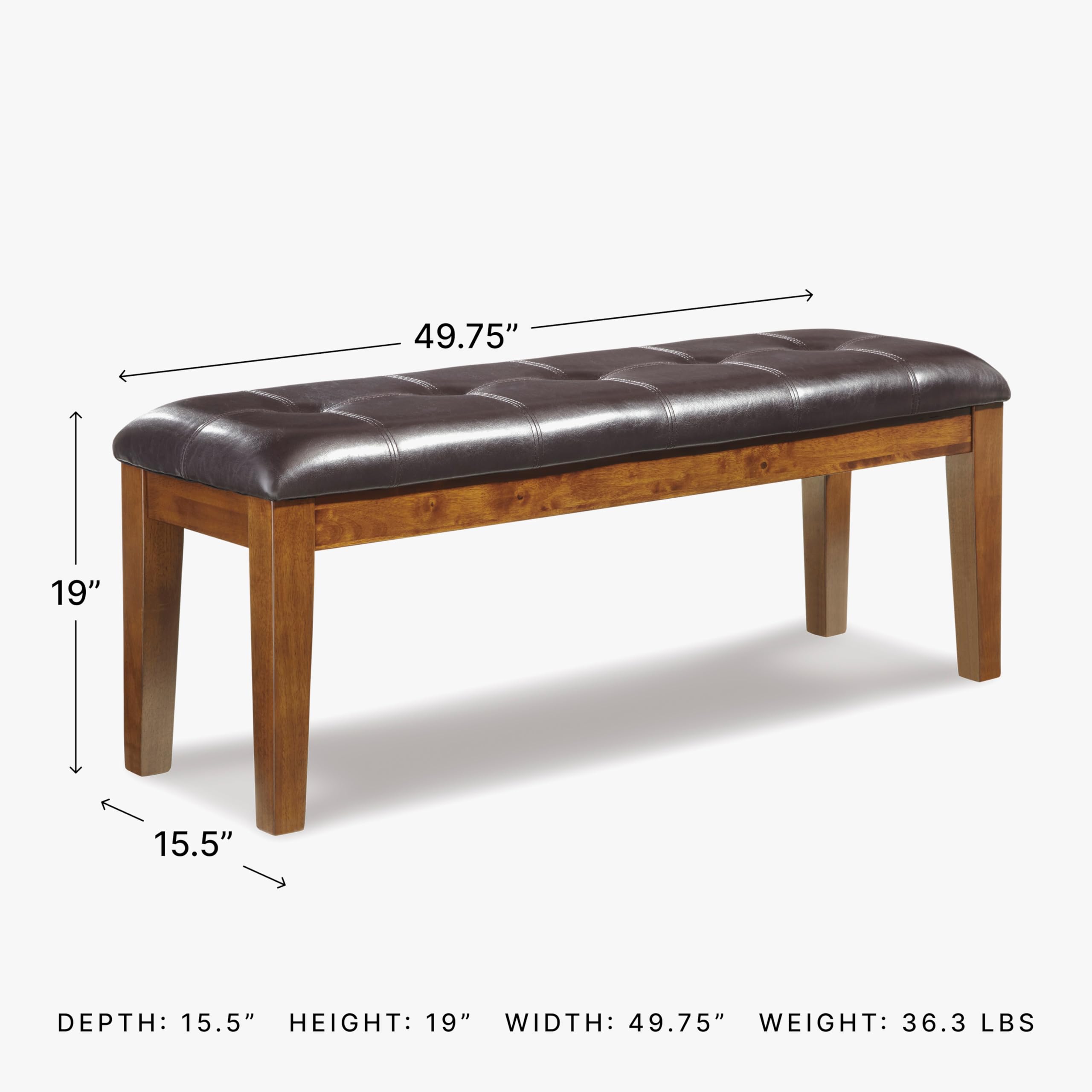 Signature Design by Ashley Ralene Tufted Upholstered Dining Room Bench in Medium Brown - Stylish Seating for Kitchen, Entryway & Bedroom