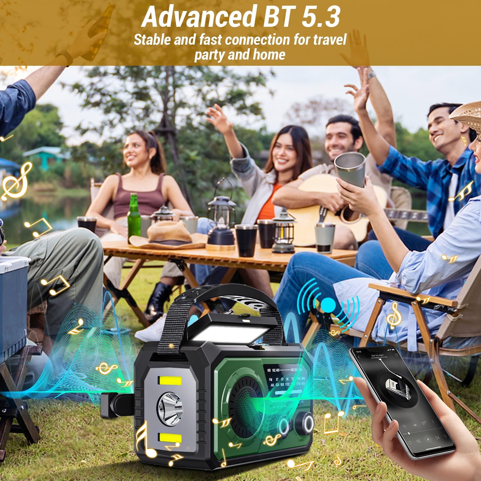 Solar Emergency Radio with Hand Crank & 16000mAh Power Bank - NOAA Weather Alert AM/FM Portable Radio, LED Flashlight, Reading Lamp, SOS Alarm, Headphone Jack for Outdoor Camping, Hiking & Survival (Dark Green)