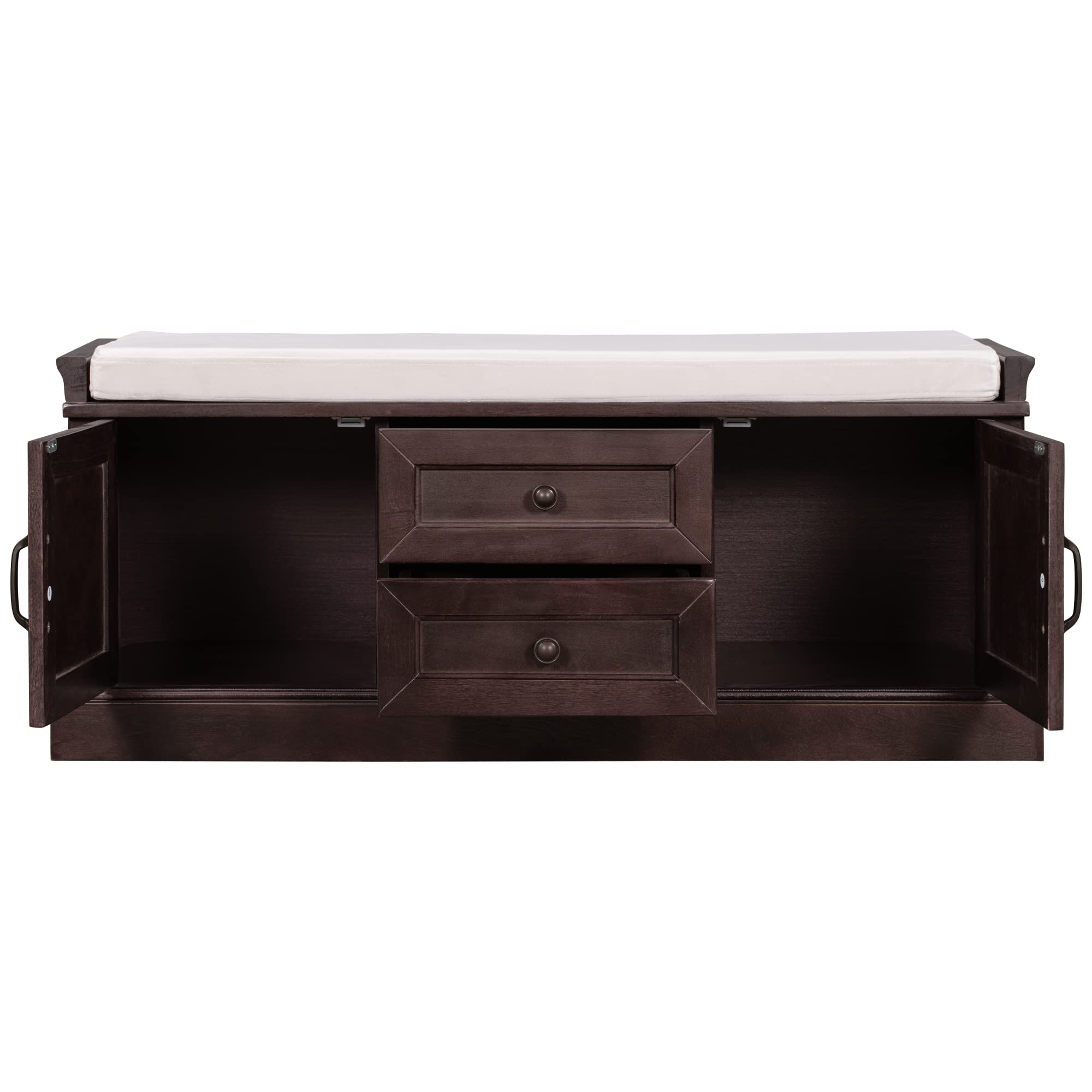 Rustic Wooden Storage Bench with 2 Cabinets & 2 Drawers - Entryway Shoe Bench with Removable Cushion | Multi-Functional Organizer for Bedroom, Hallway & Living Room | Perfect for Shoes, Blankets & Home Decor Storage