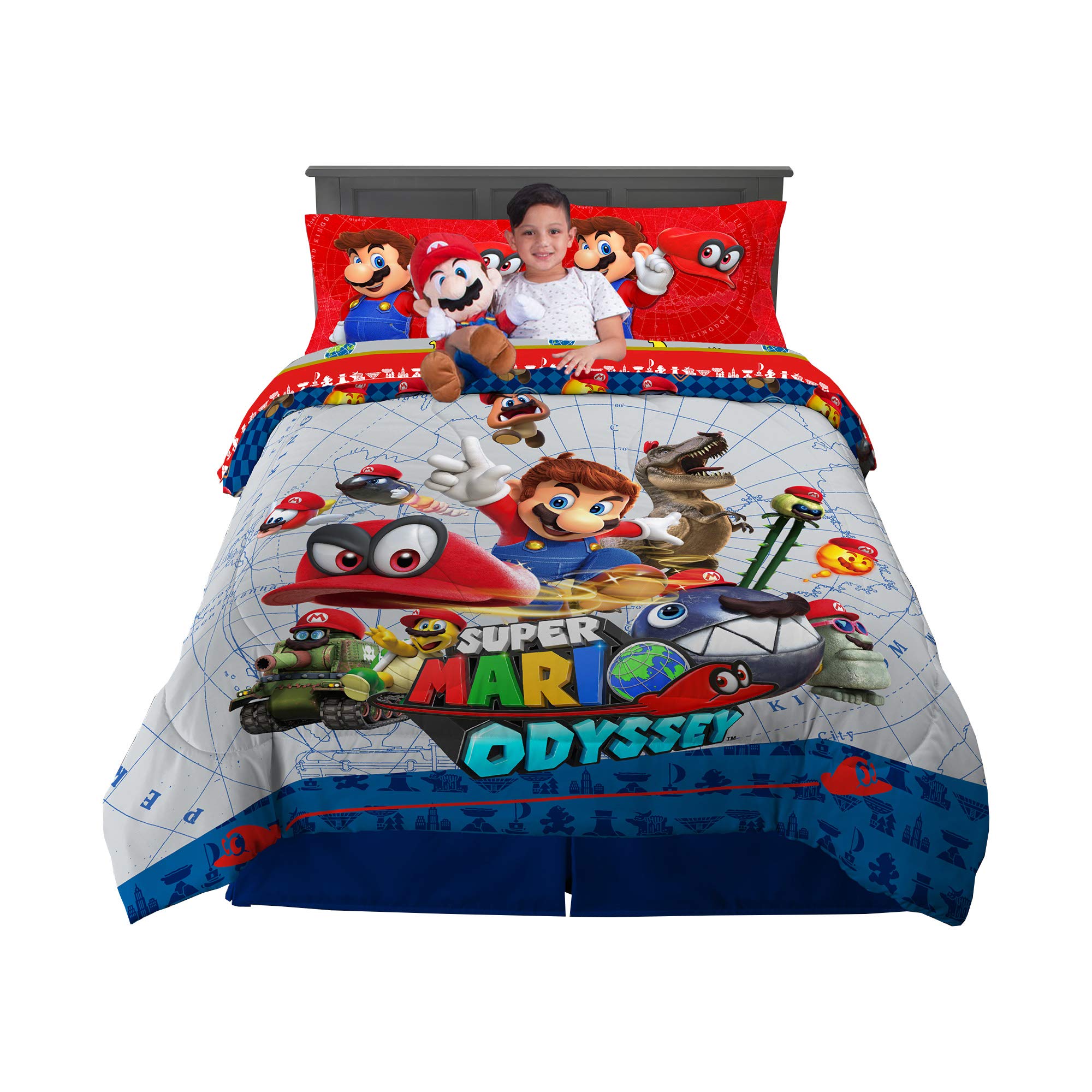 Super Soft Franco Kids Bedding Set - 6 Piece Full Size Comforter with Sheets & Cuddle Pillow | Mario Odyssey Theme | Perfect for Boys' Bedroom Decor, Sleepovers & Cozy Nights