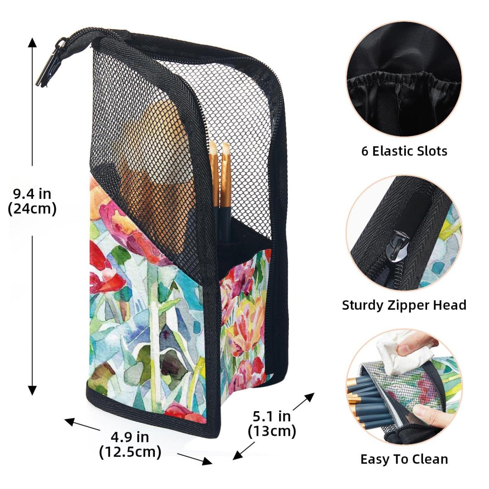 12-Piece Makeup Brush Organizer Bag with Floral Design - Portable Cosmetic Brush Holder Case for Travel, Home & Professional Makeup Artists