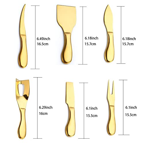 Premium Stainless Steel Cheese Knife Set with Spreader & Fork - Elegant Gold Charcuterie Board Knives in Gift Case - Perfect for Wine Parties, Cheese Tasting & Charcuterie Platters