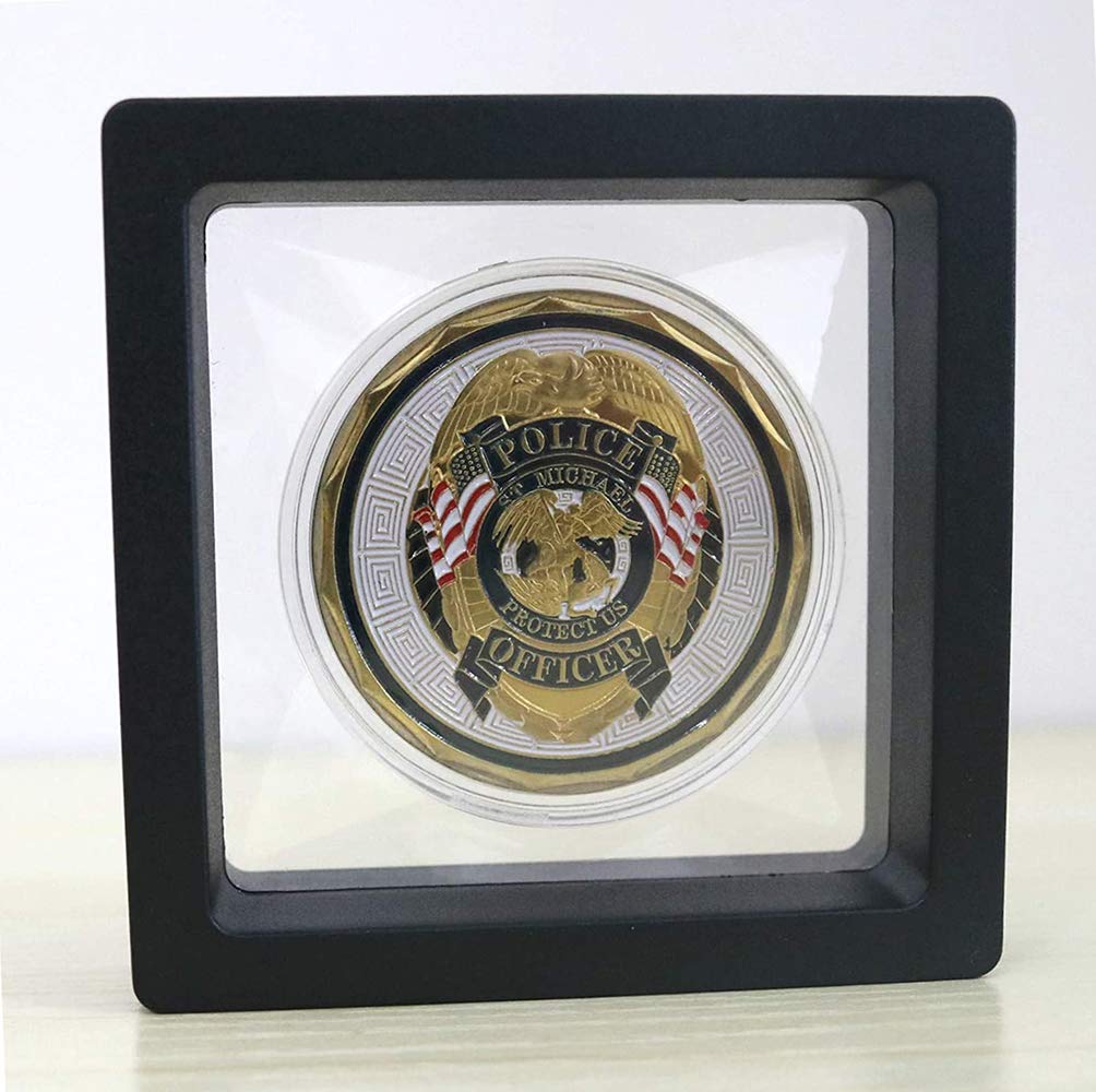 HS Set of 10 Challenge Coin Display Frame - 3D Floating Case with Stand for Military Medals, Medallions & Specimen Coins | Clear Protective Box in Black | Perfect for Collectors, Veterans & Office Decor