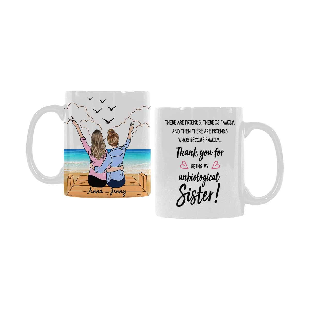 Personalized Custom Mugs with Names - 11oz Photo & Text Memorial Coffee Cup for Friends & Family | Sea View Design | Create Your Own Hairstyle | Perfect for Gifts, Office Use & Home Decor