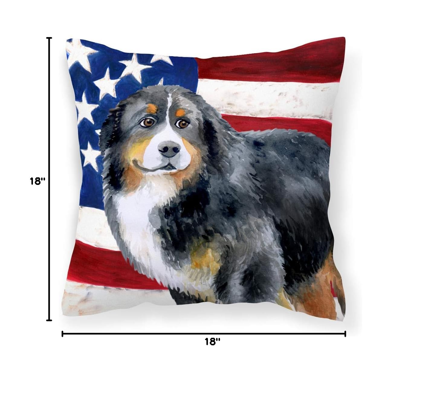 Bernese Mountain Dog Patriotic Pillow - Washable 18x18 for Couch, Bed & Patio Decor