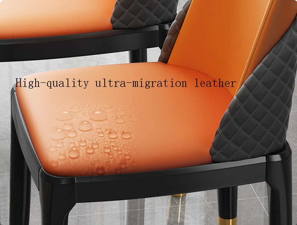 Premium Dark Gray Leather Dining Chairs Set of 2 - Modern Kitchen Counter Stools with Soft Padded Seat & Beech Wood Legs (Black Gold Feet) - Perfect for Breakfast Bars, Kitchen Islands & Contemporary Dining Areas