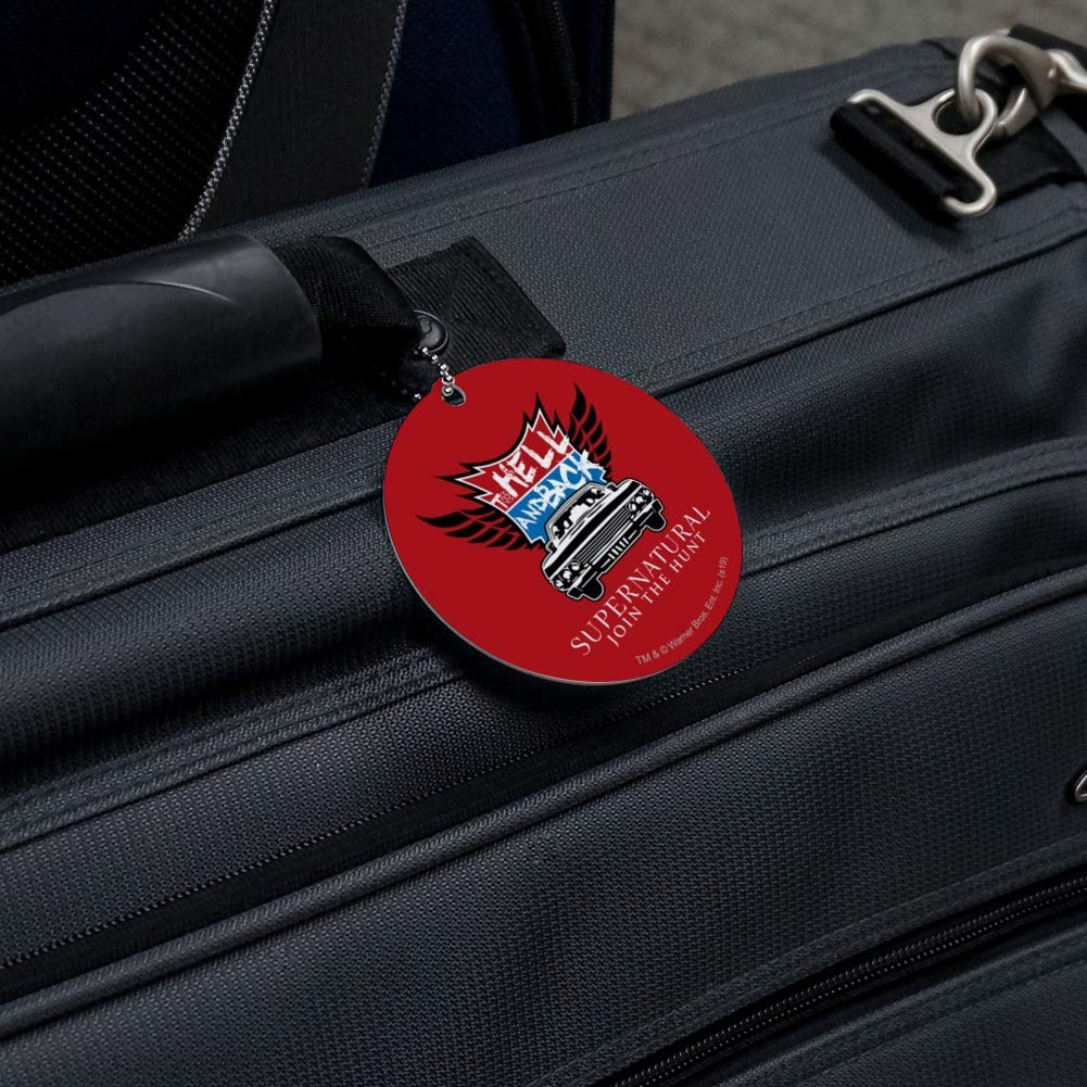 Supernatural to Hell and Back Round Luggage ID Tag - Durable Suitcase Name Tag for Carry-On Bags - Perfect for Travel Identification and Lost Baggage Prevention