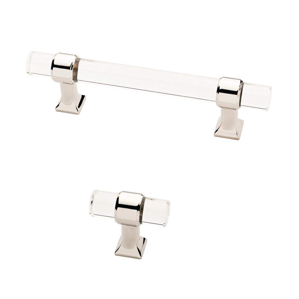 Liberty 1-9/16 in. (40mm) Polished Nickel Cabinet Knob with Clear Acrylic - Modern Drawer Pulls for Kitchen Cabinets, Bathroom Vanity, and Furniture Hardware