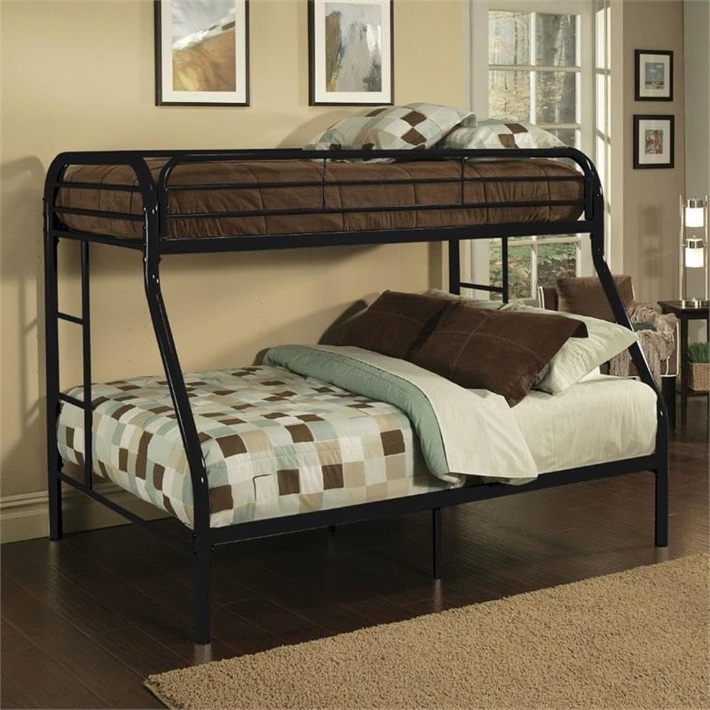 Acme Furniture Tritan Twin XL Over Queen Bunk Bed in Black - Space-Saving Bunk Bed for Kids, Teens & Guest Rooms