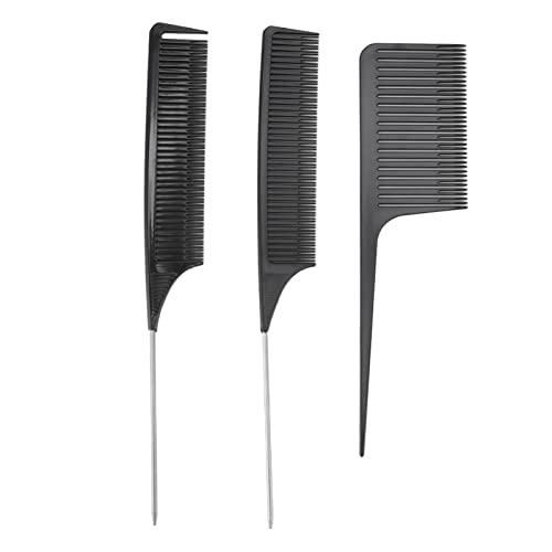 3-Piece Highlighting Comb Set - Pointed Tail Hair Coloring & Styling Tool for Salon & Home Use | Professional Hair Parting Combs for Balayage, Foiling & DIY Hair Coloring (Black)
