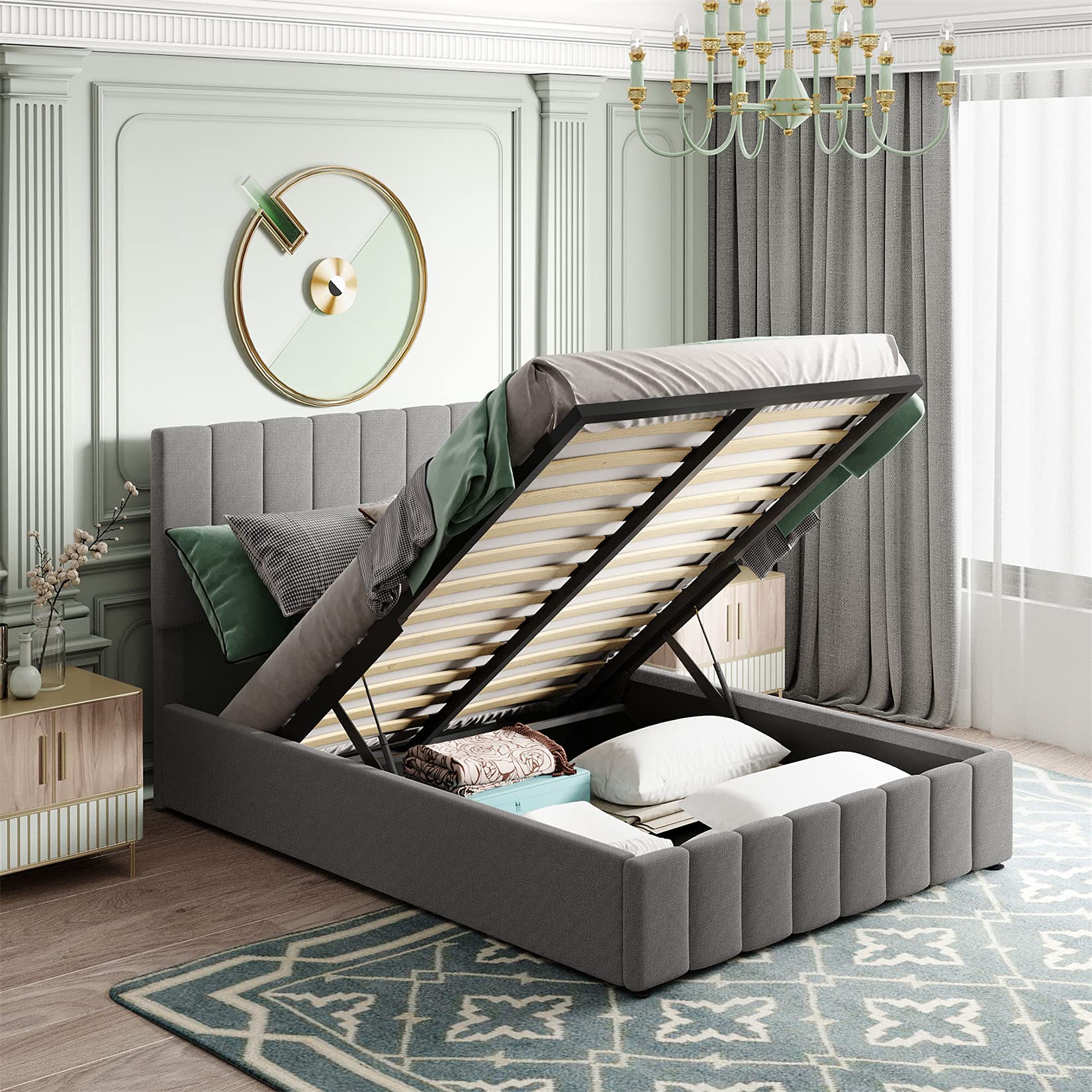 Full Storage Bed Frame with Upholstered Headboard - Space Saving for Small Bedrooms