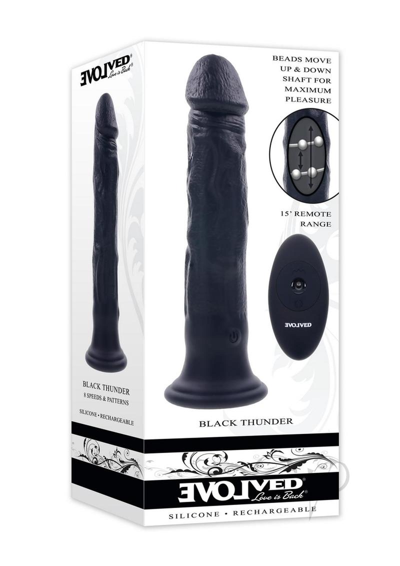 Black Thunder Rechargeable Silicone Dildo with Remote Control - Waterproof & Powerful Vibrations for Couples Play & Solo Pleasure - Perfect for Bedroom Fun & Adult Toys Collection