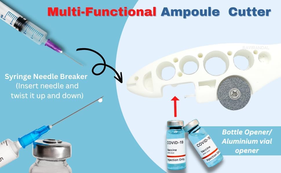 VOLDOT Ampule Breaker - 5 Replaceable Grinding Wheels for Safe & Easy Ampoule Opening | Home & Medical Use | Multi-Color (1pc) | Perfect for Pharmacy, Lab & First Aid Kits