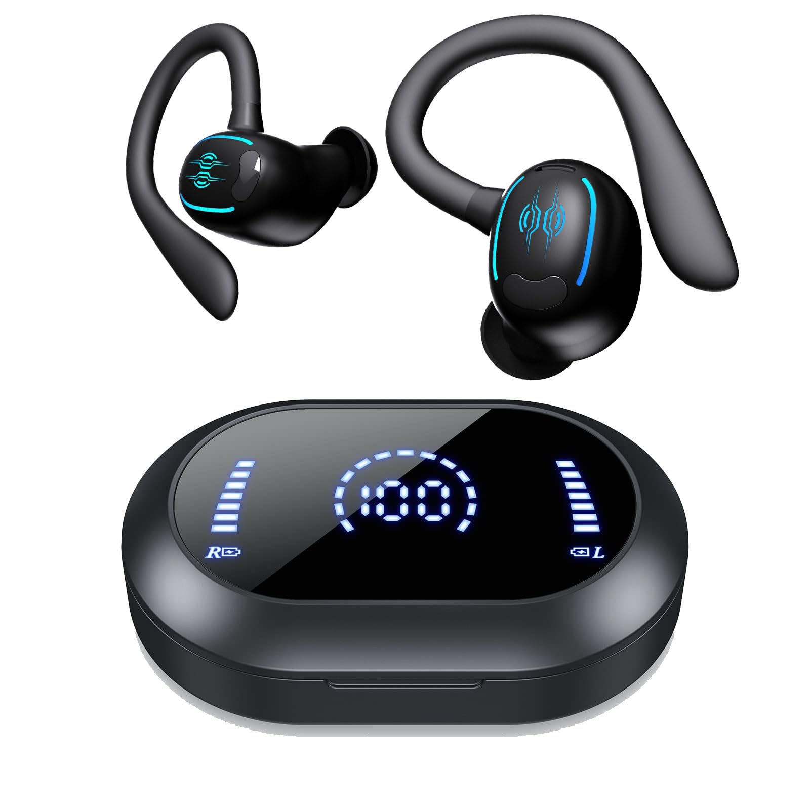 Wireless Bluetooth Sports Earbuds with Ear Hooks - Sweatproof & Waterproof Over-Ear Headphones for Running, Workout, Gym, Cycling & Outdoor Activities - Secure Fit for Active Lifestyles
