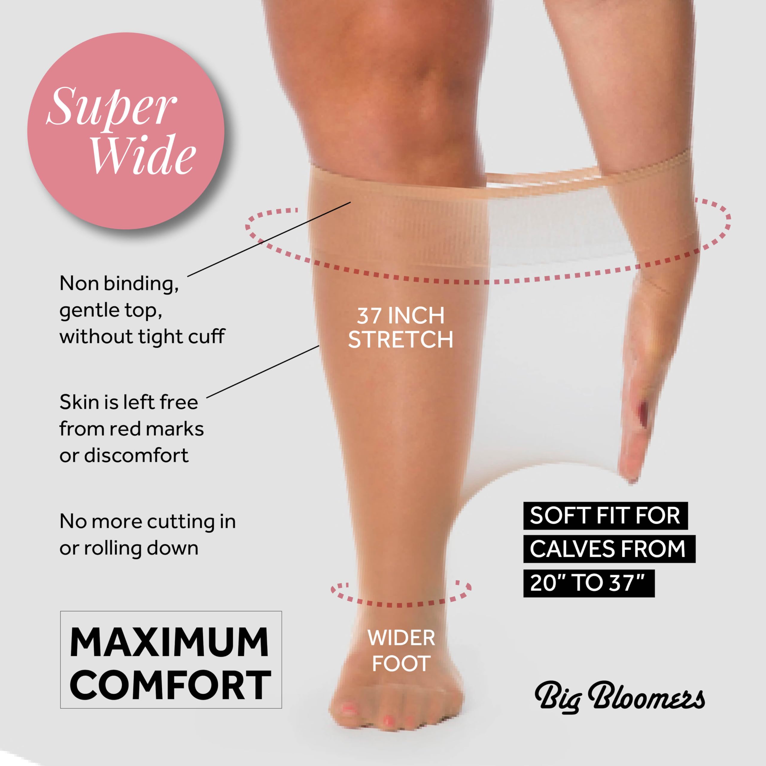 Women's Super Wide Knee High Stockings - 20 Denier Stretchable 37