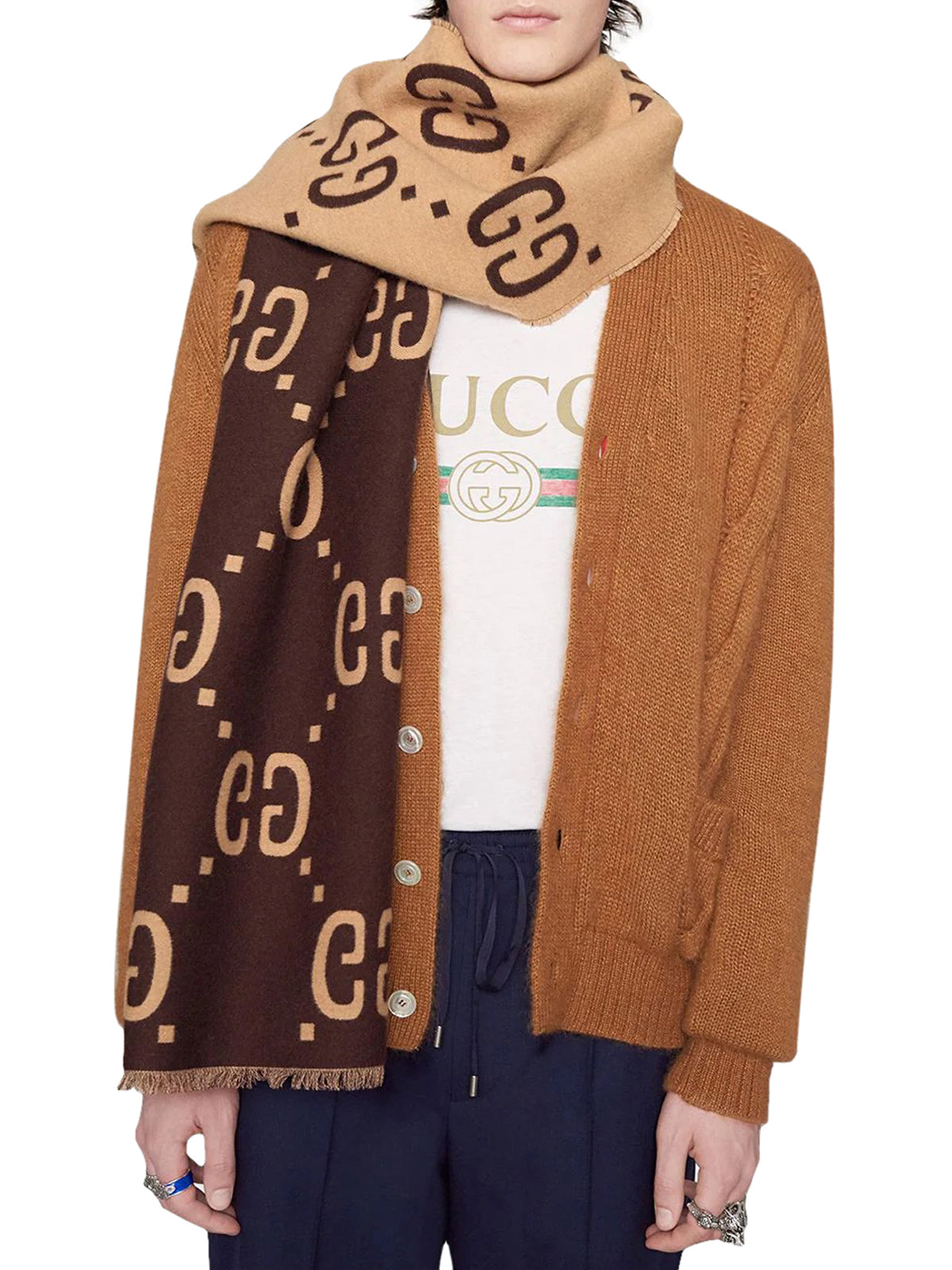 Luxury GG Jacquard Wool Silk Scarf - Soft Warm Winter Fashion Accessory for Women - Perfect for Office, Travel & Special Occasions