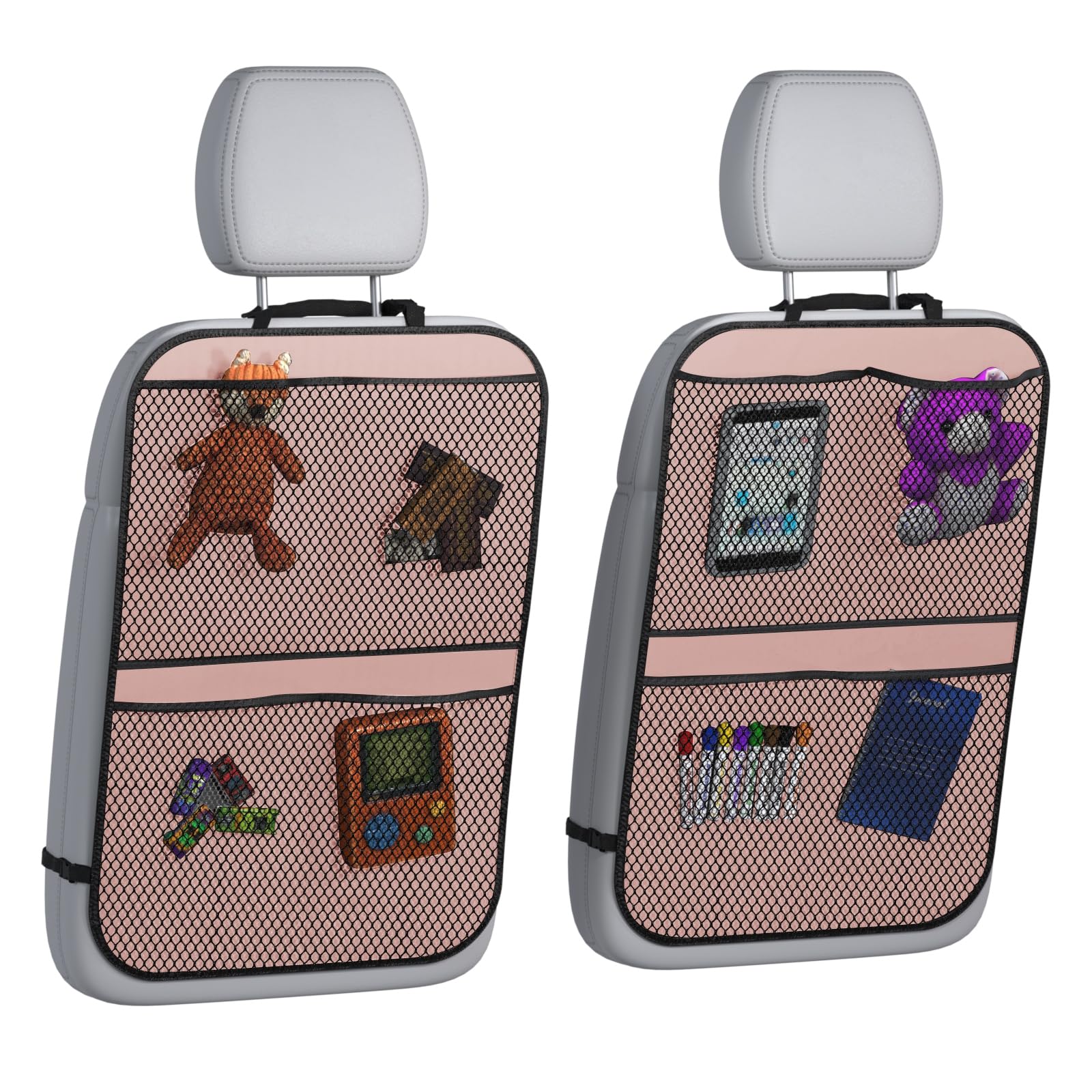 **Lebogner 2 Pack Back Seat Cover for Kids with 4 Pocket Storage Organizer - Waterproof Kick Mats & Backseat Protector for Cars - Dirt, Mud & Scratch Protection - Pink | Ideal for Family Road Trips & Daily Commutes**