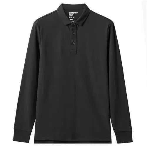 Premium Thick Cotton Men's Polo Shirt - Long Sleeve Casual Button Down Shirt for Business, Golf & Everyday Wear