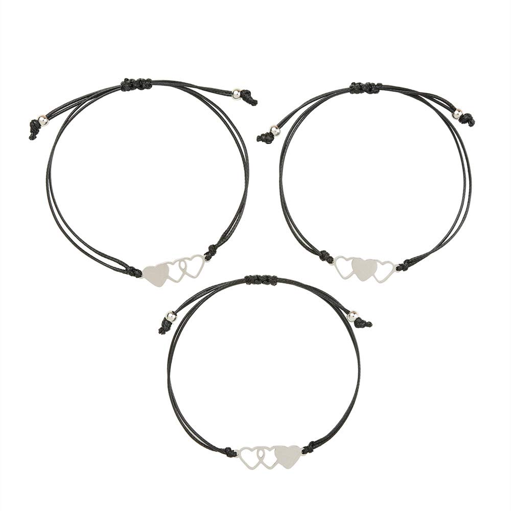 YALLNASL Matching Sister Bracelets Set of 3 - Heart Charm Best Friend Bracelets for Sisters, Unbiological Sisters & Besties - Perfect Birthday, Christmas Gift for Little Sister from Big Sister - Ideal for Sister Bonding, Friendship Celebrations & Special Occasions