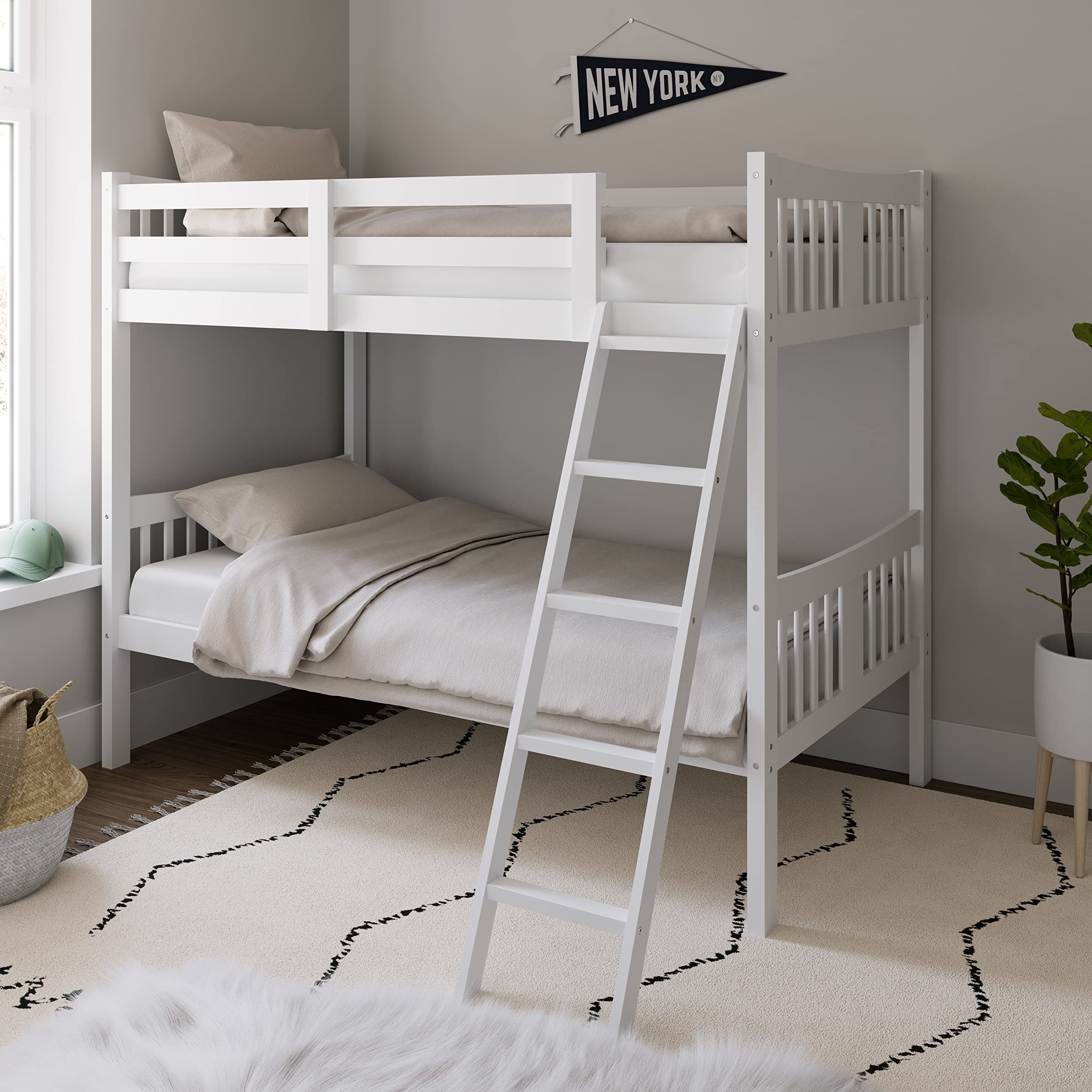 Storkcraft Caribou Twin Over Twin Bunk Bed for Kids - GREENGUARD Gold Certified, Convertible to 2 Separate Twin Beds, Sturdy White Wooden Bunk Bed | Perfect for Kids' Bedrooms, Shared Rooms & Sleepovers