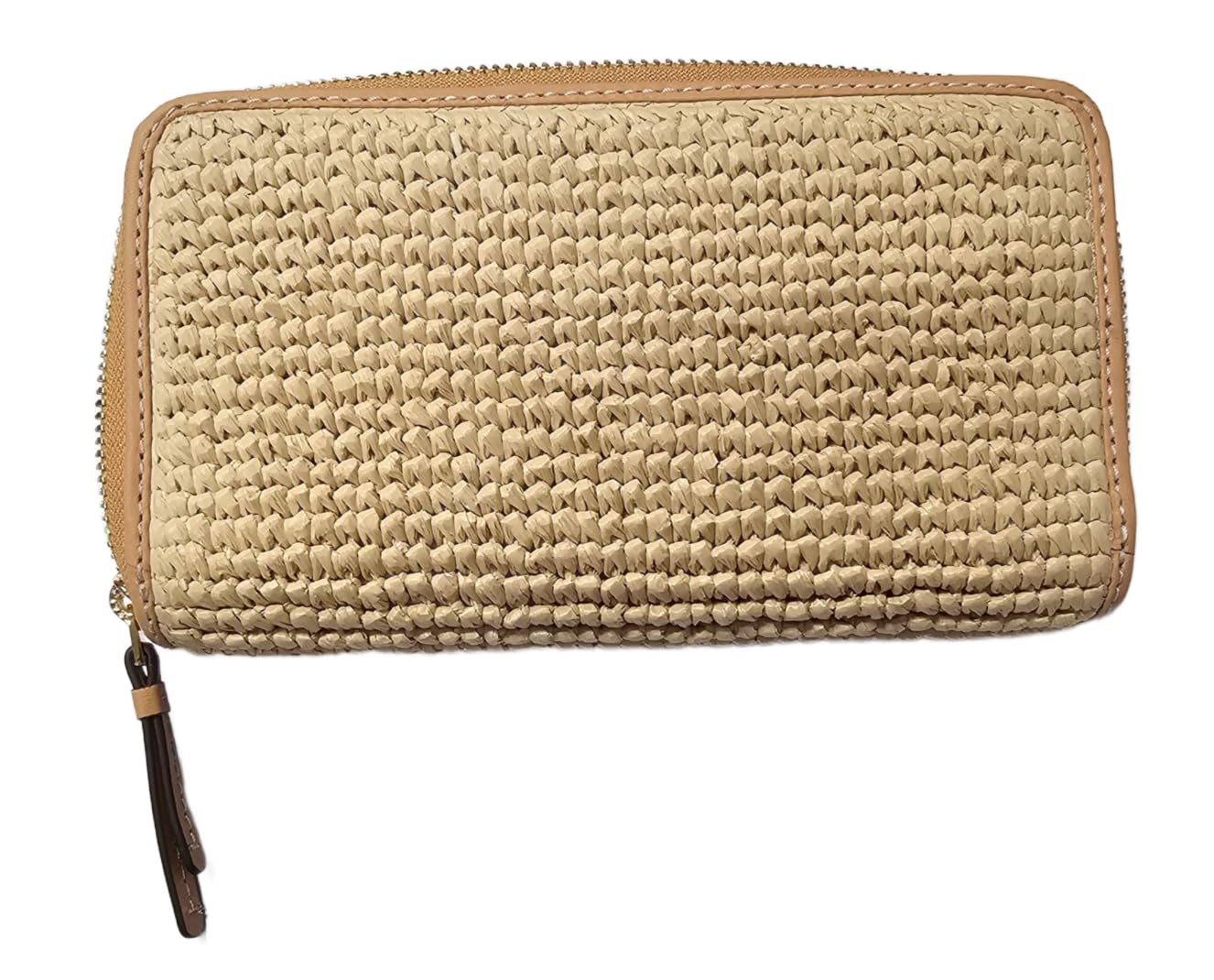 Tory Burch Thea Raffia Khaki Gold Hardware Women's Zip Continental Wallet with Card Case - Stylish & Functional Women's Accessory for Everyday Use, Travel, and Special Occasions