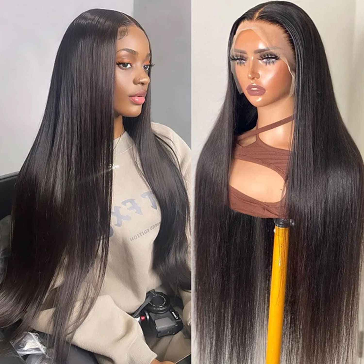 MYSTERY 13x4 Straight Lace Front Wigs Human Hair - 150% Density HD Lace Frontal Wig for Women - Natural Black with Baby Hair (30 Inch) - Perfect for Daily Wear, Cosplay & Special Occasions