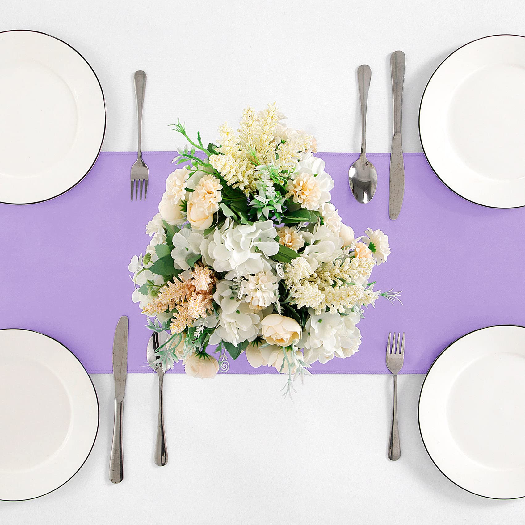 5-Pack Lavender Satin Table Runner 12 x 108 Inch - Elegant Long Table Cloth for Wedding Decor, Birthday Party, Banquet, Graduation & Engagement - Perfect for Dining Table, Buffet Table & Event Centerpieces