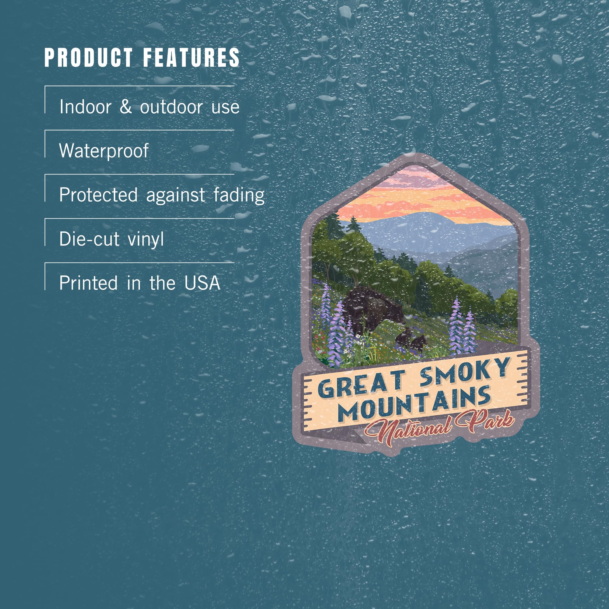 Waterproof Die-Cut Vinyl Sticker - Great Smoky Mountains National Park Tennessee Bear & Spring Flowers Design (1-3 inch) - Perfect for Cars, Water Bottles, Laptops, Coolers, Notebooks & Outdoor Gear Decoration