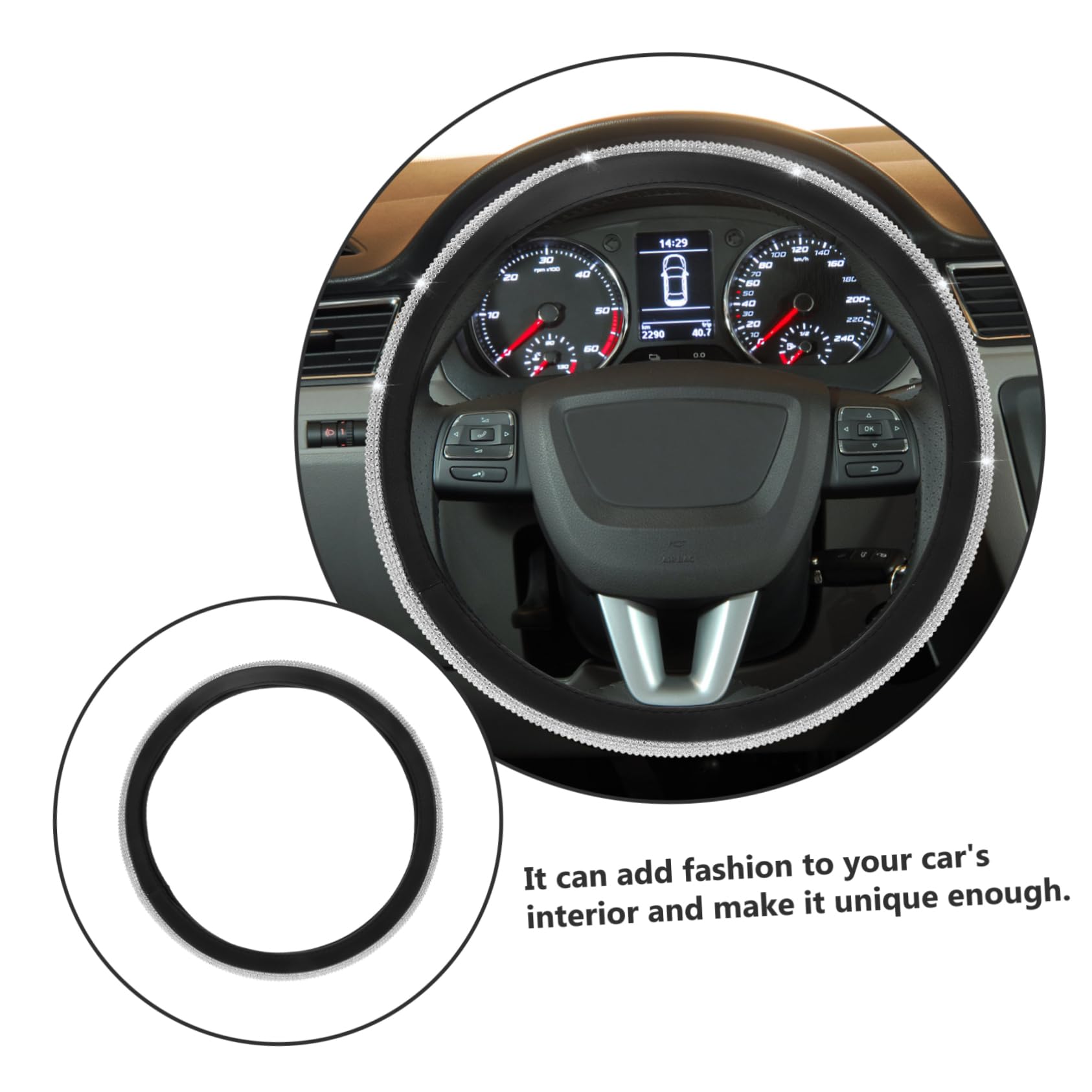 Gatuida Rhinestone Steering Wheel Cover for Women - Universal Fit, Non-Slip, Comfortable & Easy to Install - Protects Car Wheel from Scratches & Wear - Perfect for Daily Commute, Road Trips & Luxury Car Interiors