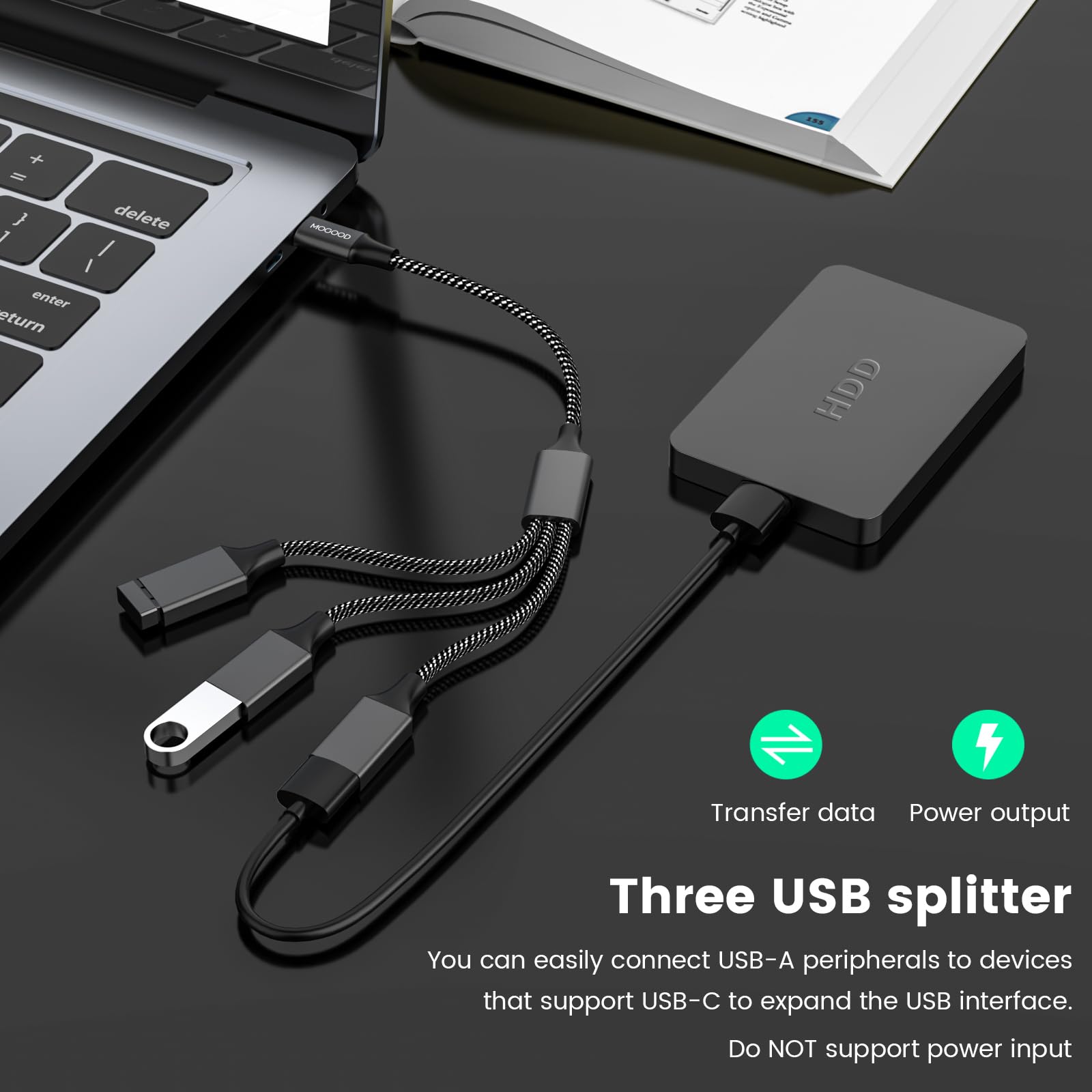 USB C to 3 USB A Female Splitter Adapter - 3-Port USB 2.0 Hub Converter for MacBook, iPad Pro/Air, Surface Go, PC & Laptop - Perfect for Charging Multiple Devices Simultaneously