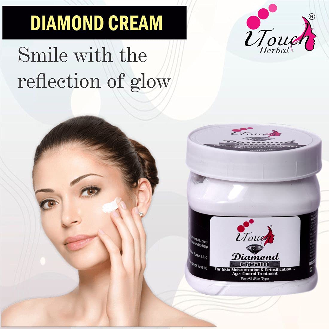 I TOUCH HERBAL Diamond Cream - Moisturizing & Brightening Face & Body Cream for Glowing Skin | Whitening, Softening & Nourishing Formula (500ml) | Perfect for Daily Skincare & Nighttime Hydration