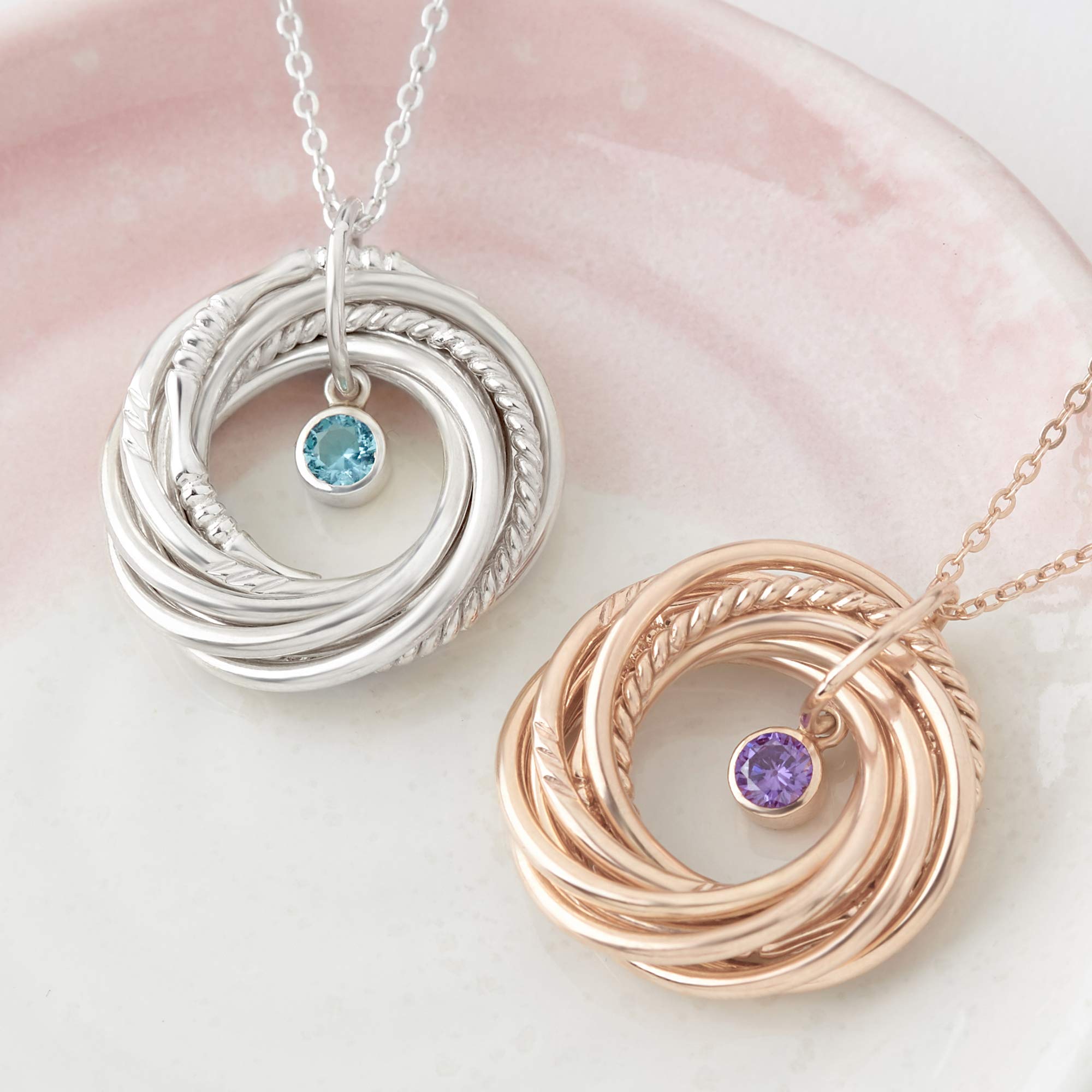 70th Birthday Necklace for Women - 7 Rings 7 Decades Personalized Birthstone Jewelry | 925 Sterling Silver & 18K Gold Plated Gift for Mom, Grandma, Nana | Perfect for Milestone Celebrations, Mother's Day & Retirement Gifts