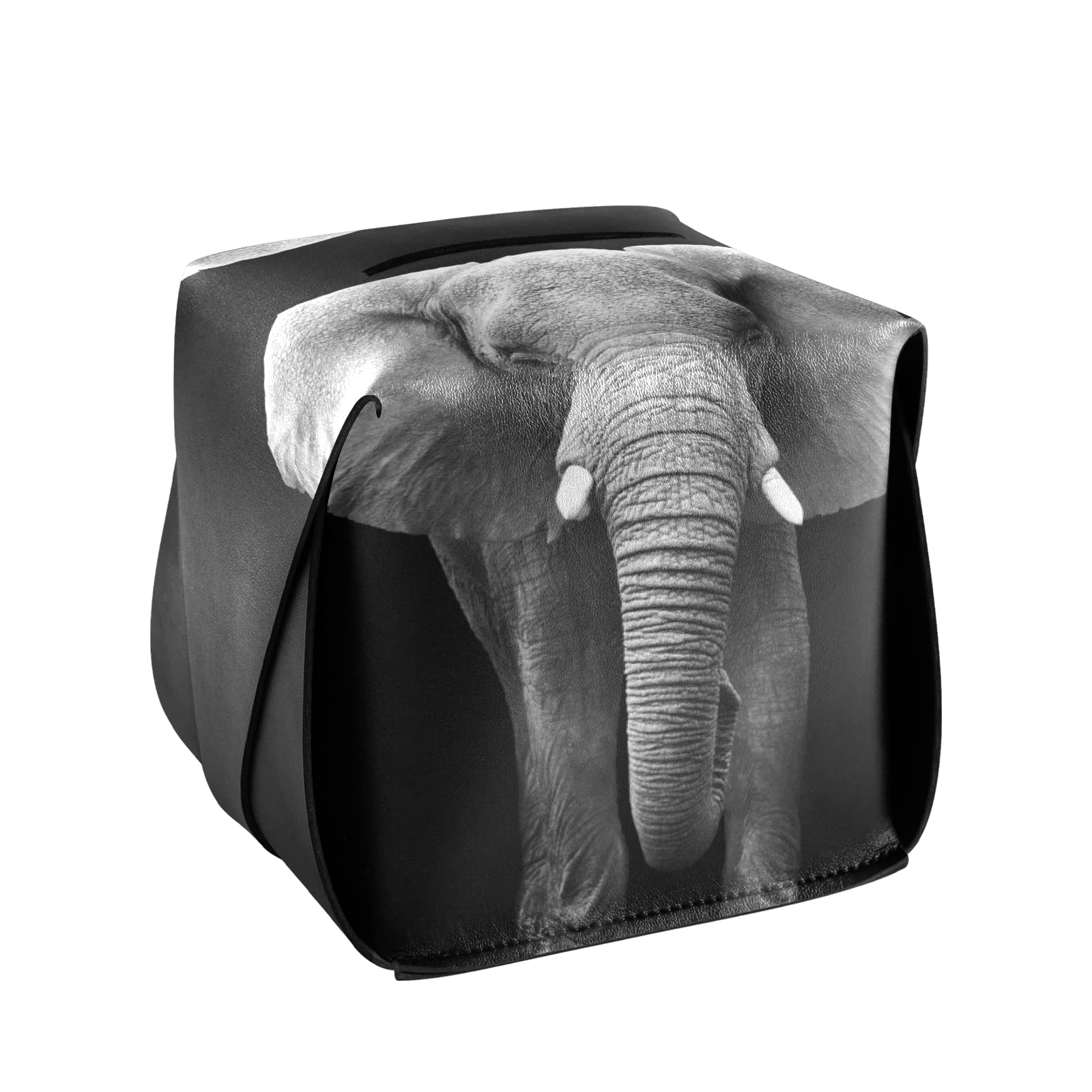 Premium Leather Elephant Tissue Box Cover - Stylish Square Tissue Holder for Bathroom, Bedroom, Office & Nightstand | Perfect Home Decor & Gift Idea for Animal Lovers