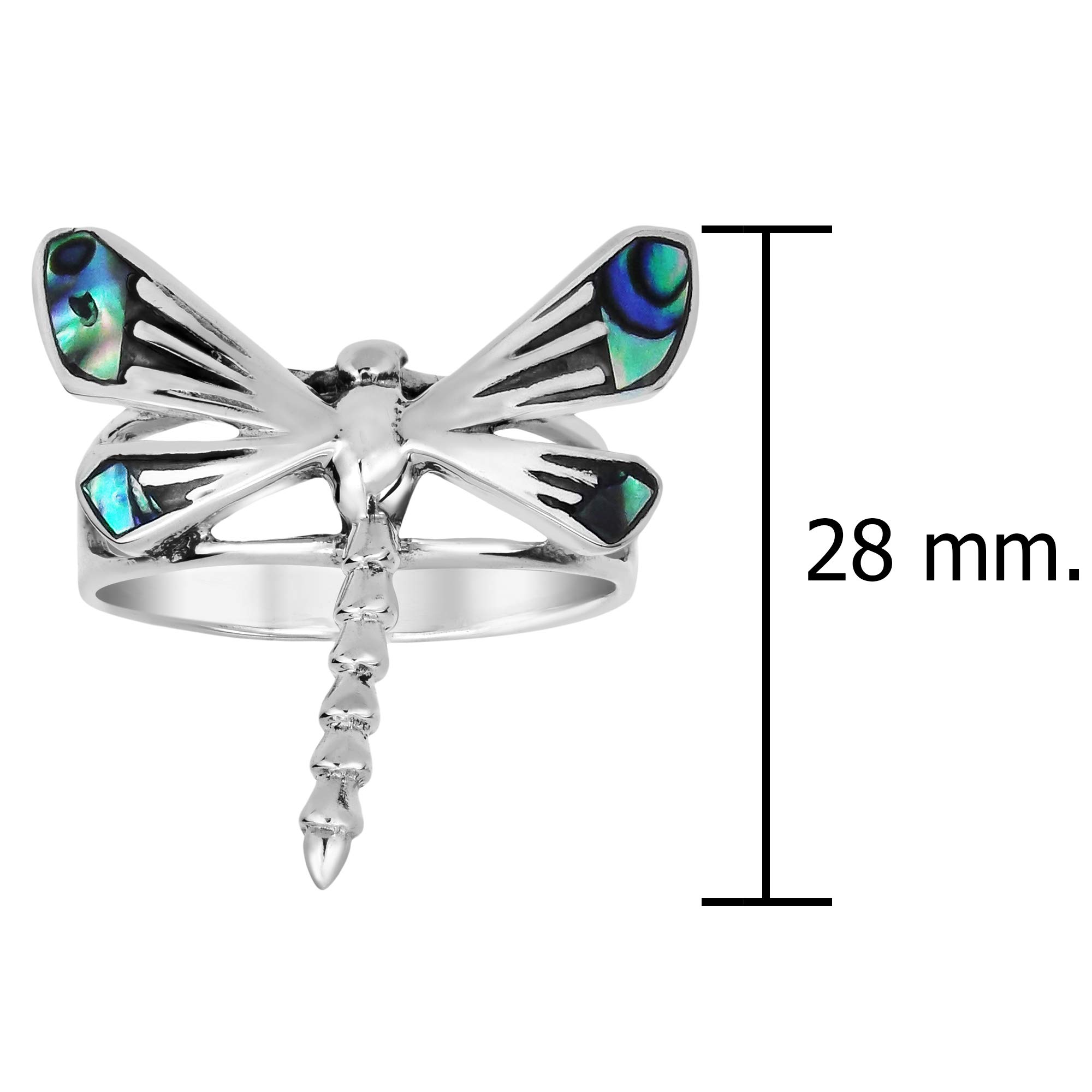 AeraVida Whimsical Dragonfly Abalone Shell Inlay Wings .925 Sterling Silver Ring for Women | Cute Wedding, Engagement, Anniversary Gift | Trendy Comfort Fit Jewelry | Perfect Gift for Daughter, Wife, Girlfriend | Sizes 6-10 | Ideal for Everyday Wear, Special Occasions & Fashion Accessories