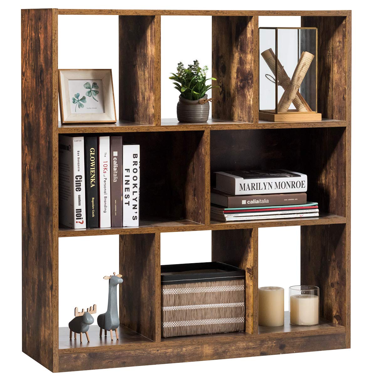 Tangkula Industrial Wooden Bookcase - Freestanding Bookshelf with Open Shelves for Home & Office - Rustic Brown Display Cabinet for Books, Decor & Storage - Perfect for Living Room, Bedroom & Study Spaces